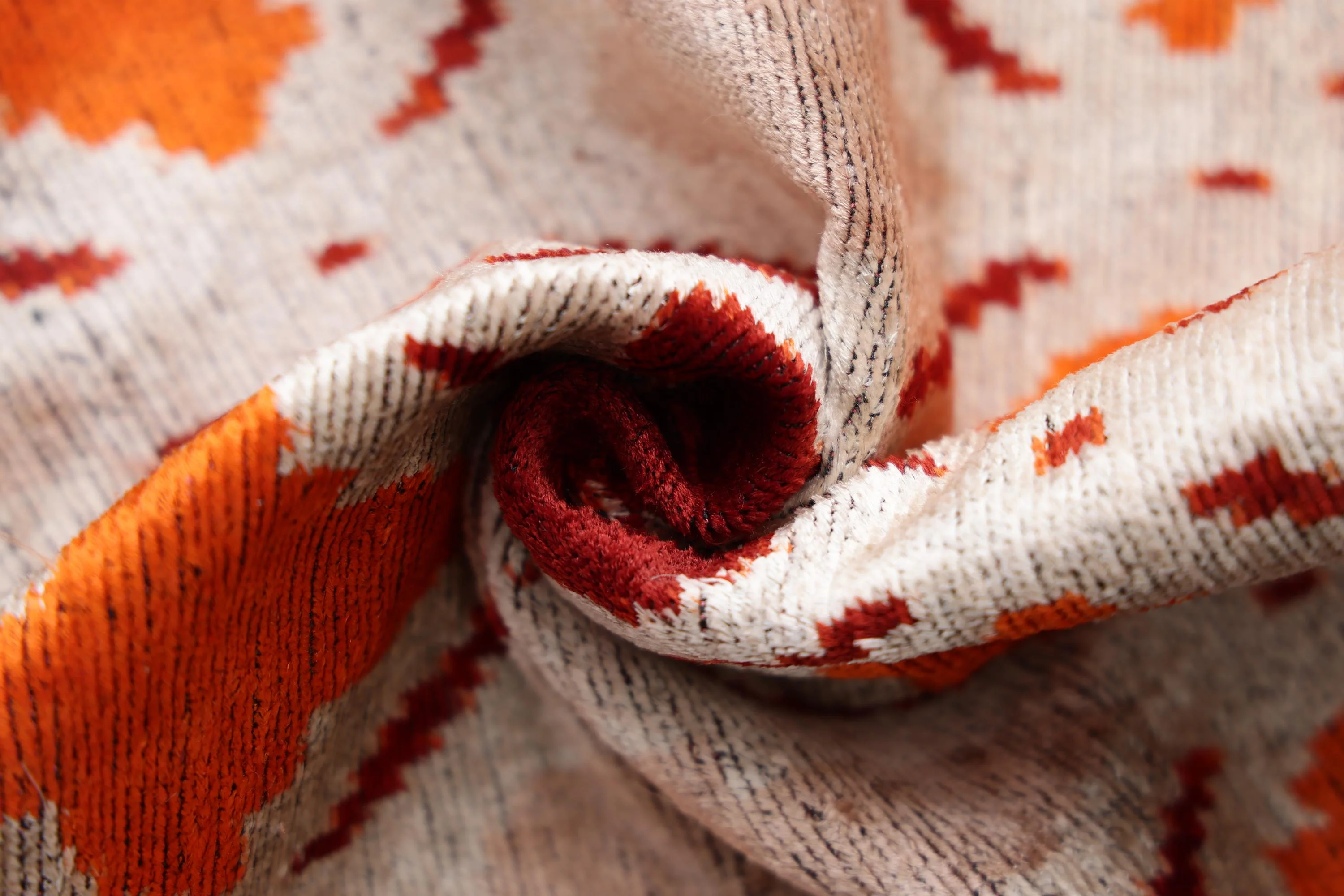 Handwoven Ikat Silk Velvet Throw Pillow 20x20 – Terracotta Rust & Ivory - Image 7