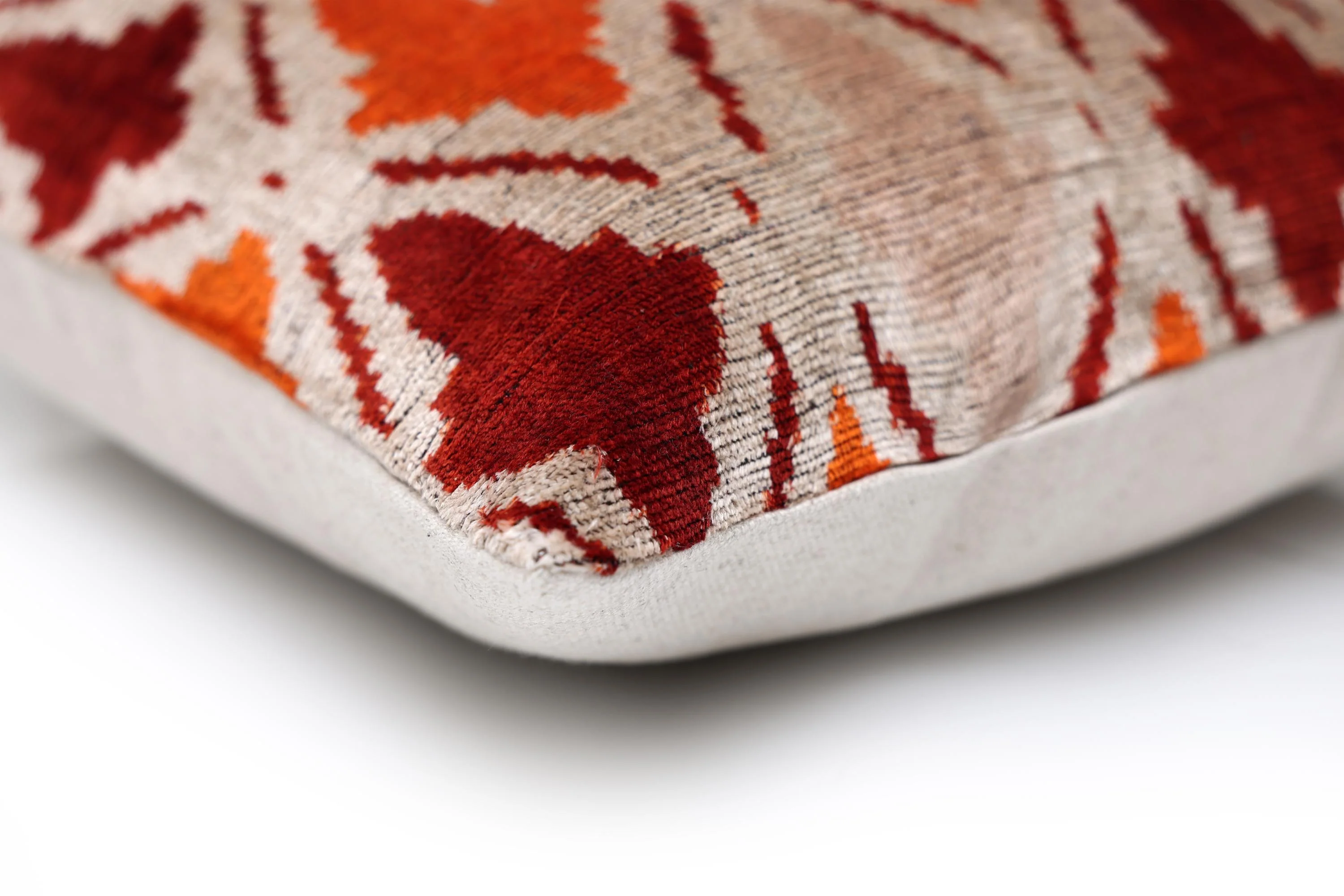 Handwoven Ikat Silk Velvet Throw Pillow 20x20 – Terracotta Rust & Ivory - Image 8