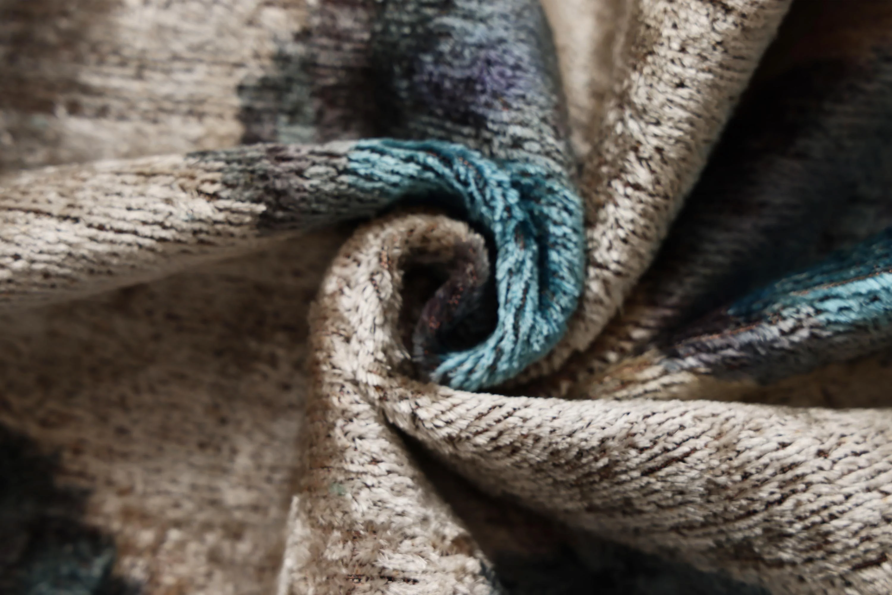 Handwoven Organic Silk Velvet Throw Pillow 20x20 – Neutral Taupe with Teal Ikat Motif - Image 7