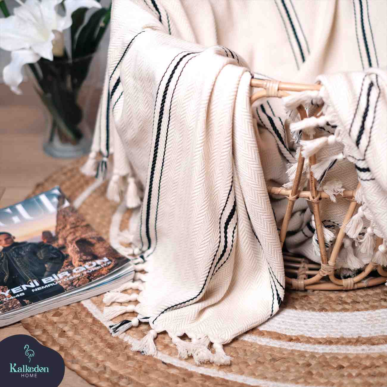 Handwoven Turkish Cotton Throw Blanket - Image 3