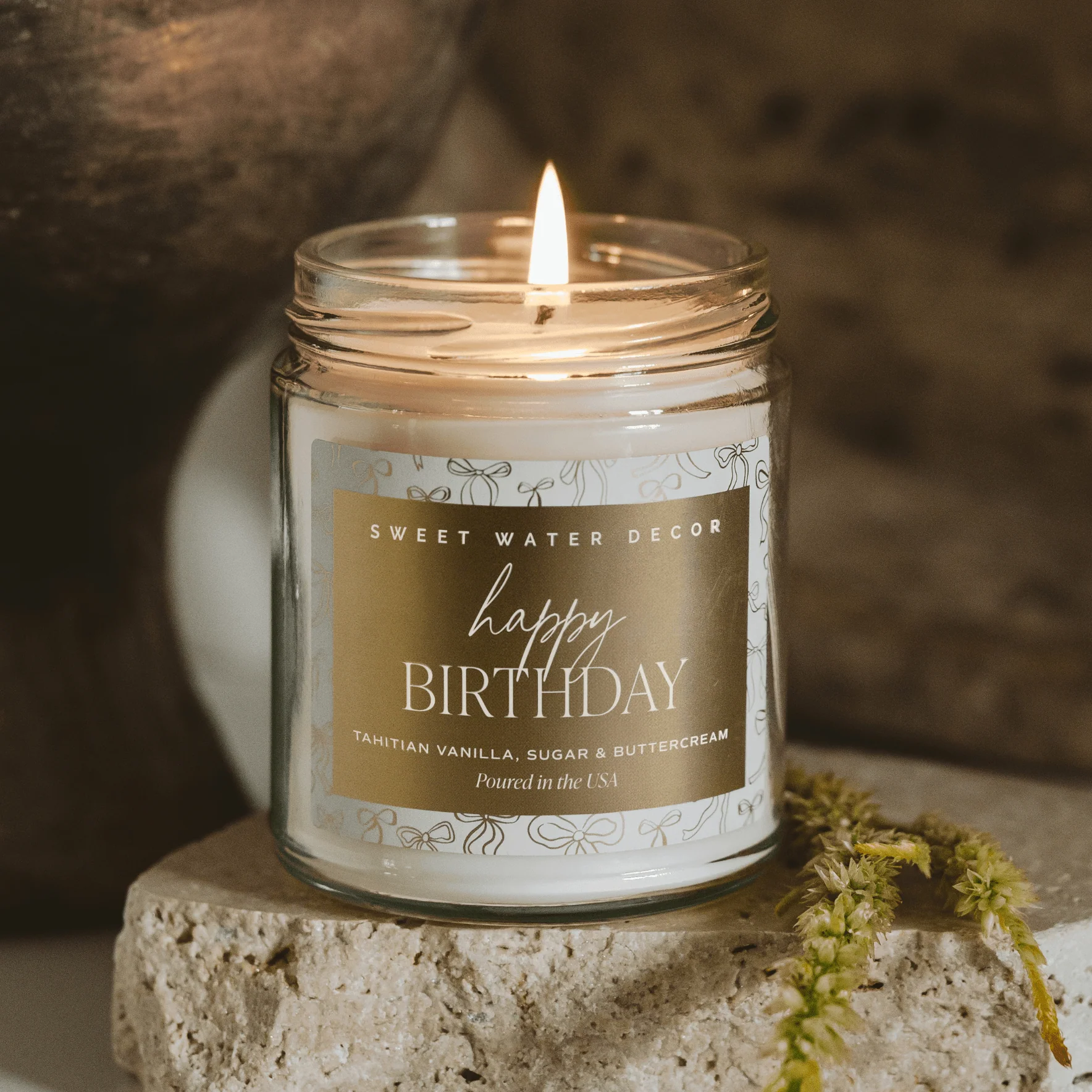 Happy Birthday Soy Candle - Clear Patterned Jar - 9 oz - Image 2
