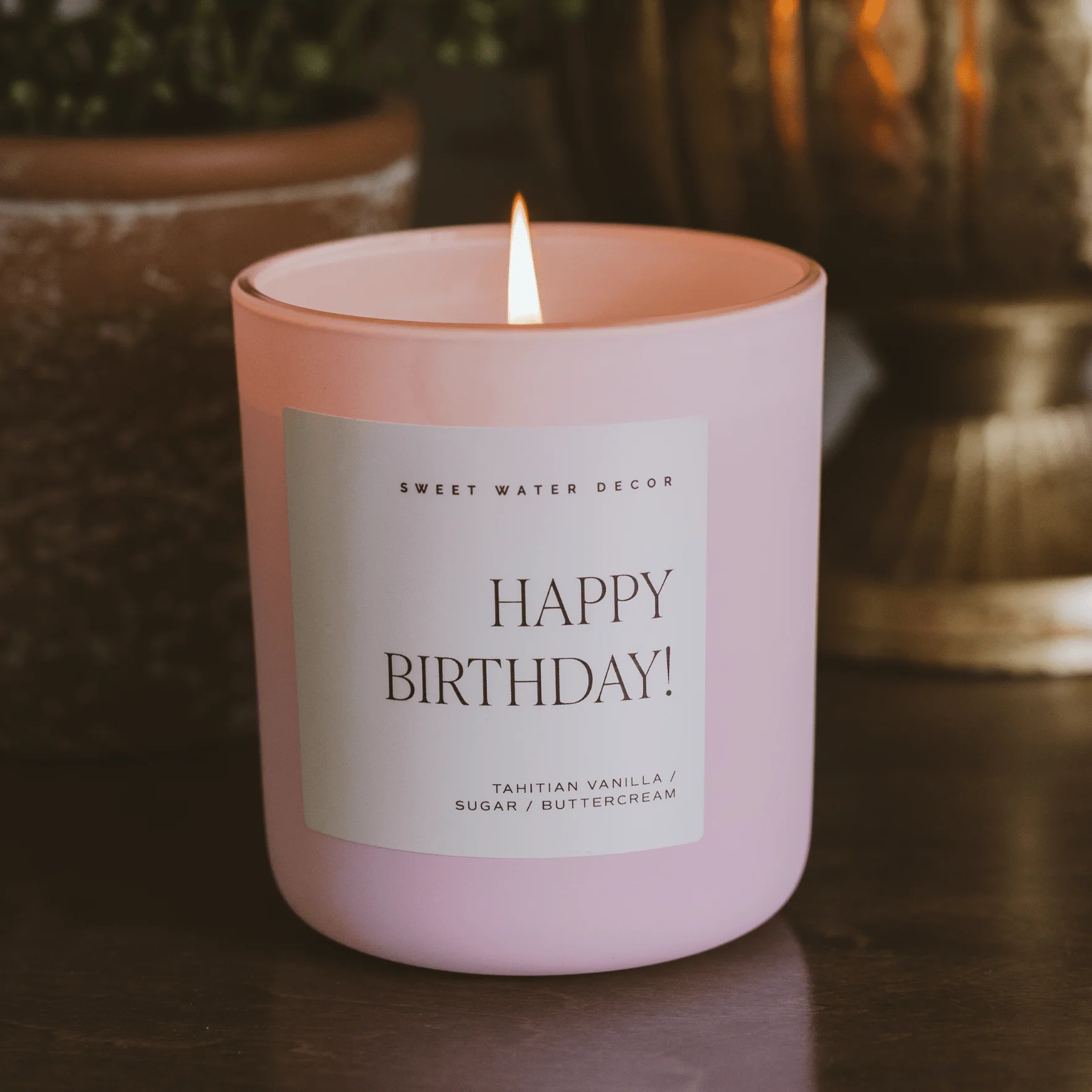 Happy Birthday Soy Candle - Pink Matte Jar - 15 oz (Vanilla Buttercream) - Image 2