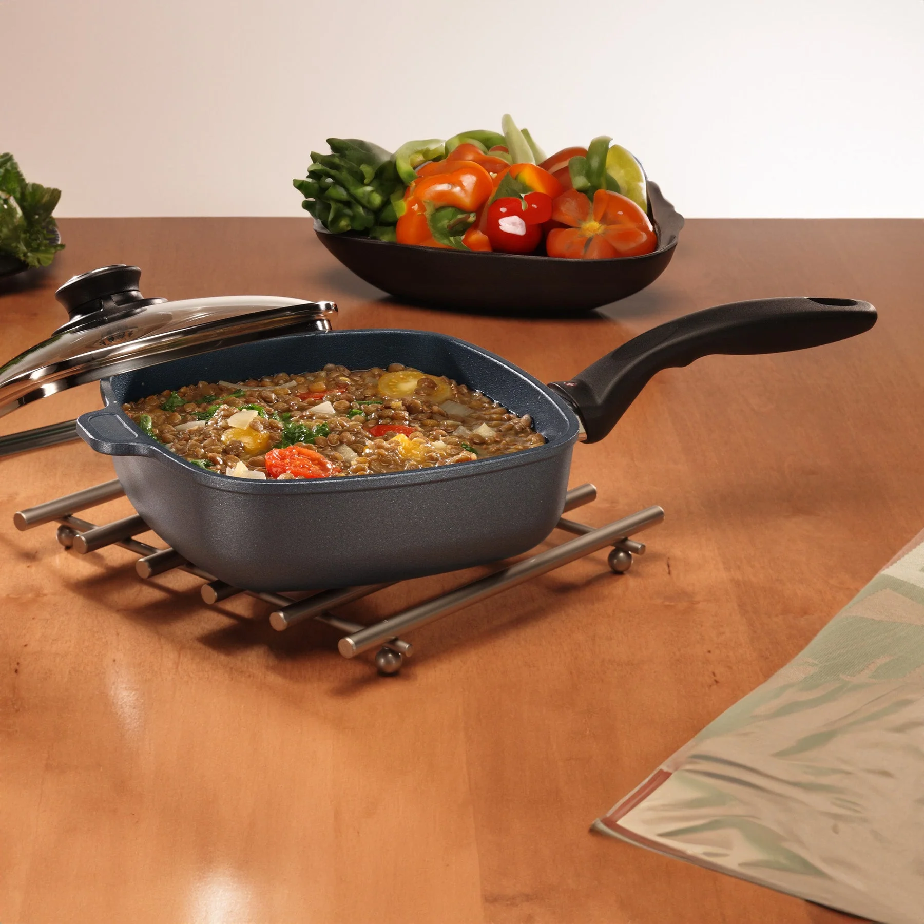 HD Nonstick Square Saute Pan with Glass Lid - Image 2