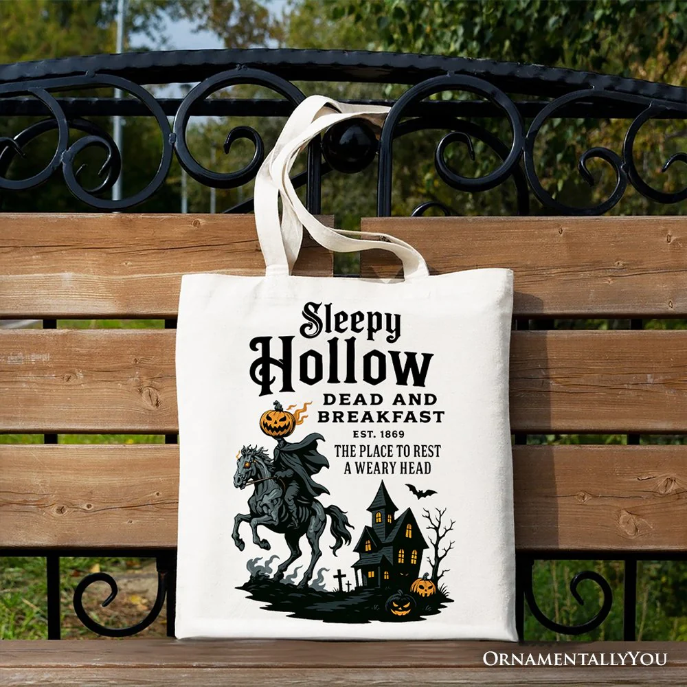 Headless Horseman Sleepy Hollow Halloween Canvas Tote Bag, Dead and Breakfast Retro Gift - Image 4