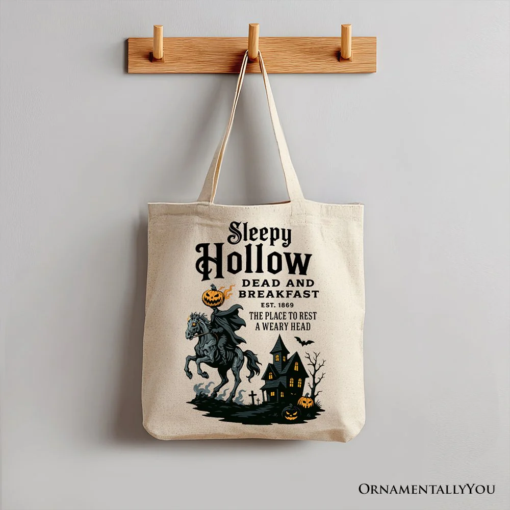 Headless Horseman Sleepy Hollow Halloween Canvas Tote Bag, Dead and Breakfast Retro Gift - Image 5
