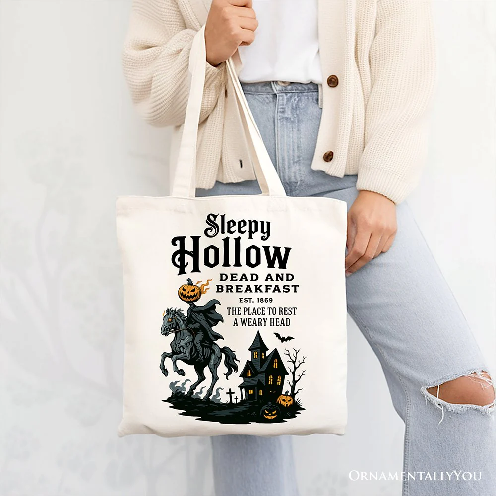 Headless Horseman Sleepy Hollow Halloween Canvas Tote Bag, Dead and Breakfast Retro Gift - Image 7