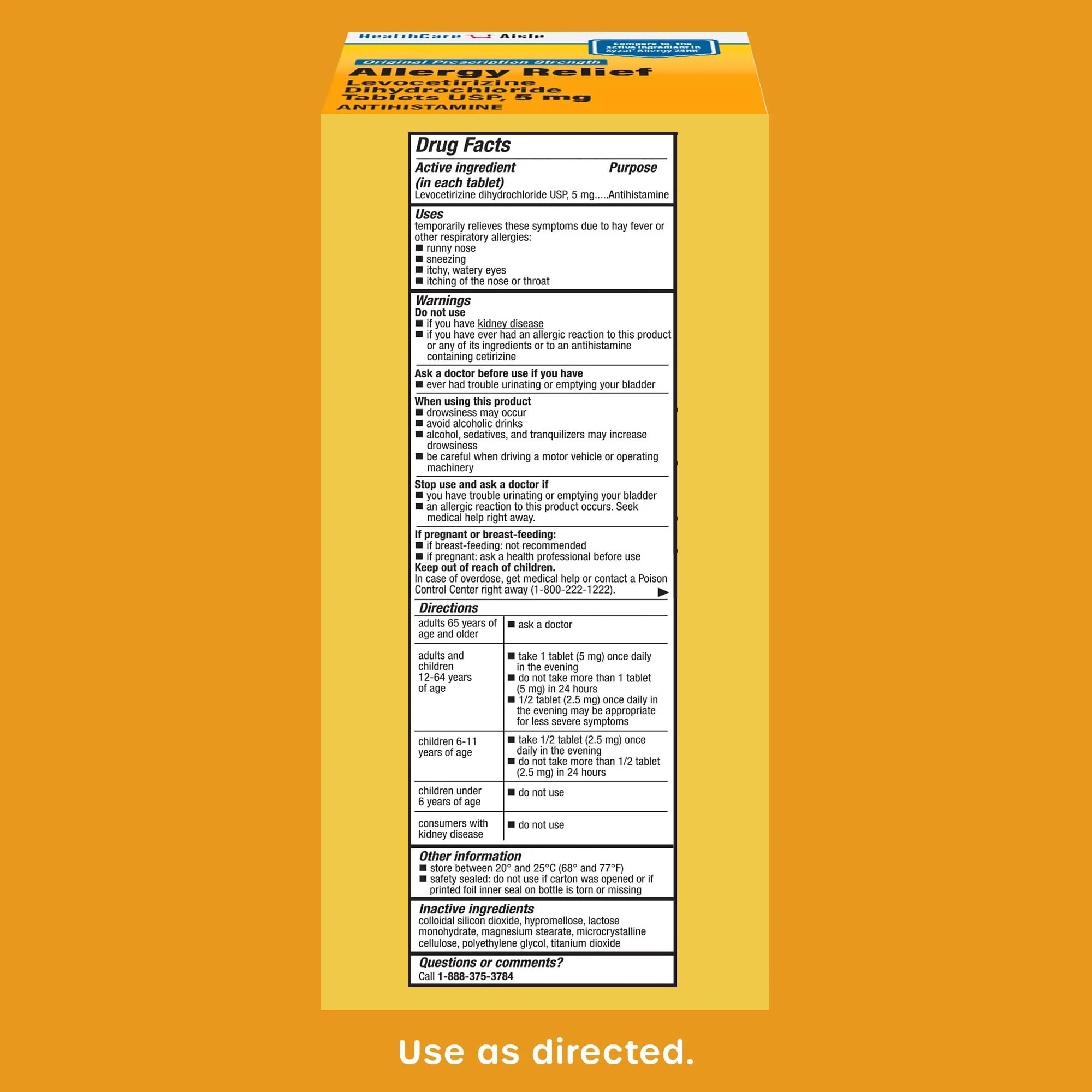 HealthCareAisle Allergy Relief - Levocetirizine Dihydrochloride Tablets USP, 5 mg - 80 Tablets - Original Prescription Strength Allergy Medication, 24-Hour Relief, 80 Count (Pack of 1) - Image 3