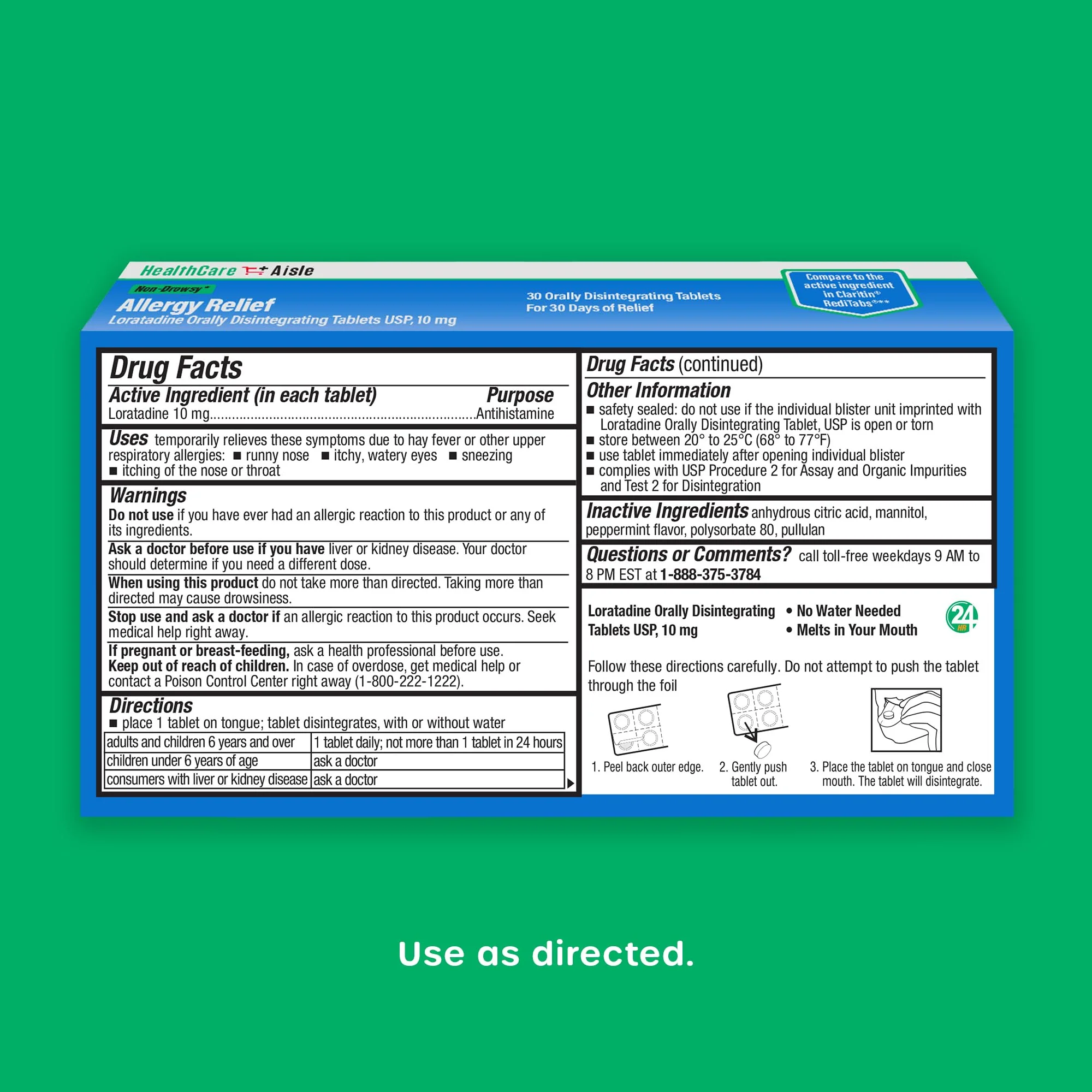 HealthCareAisle Allergy Relief - Loratadine 10 mg Orally Disintegrating Tablets USP - 30 Tablets - Original Prescription Strength  Allergy Medication, 24-Hour Relief - Image 3