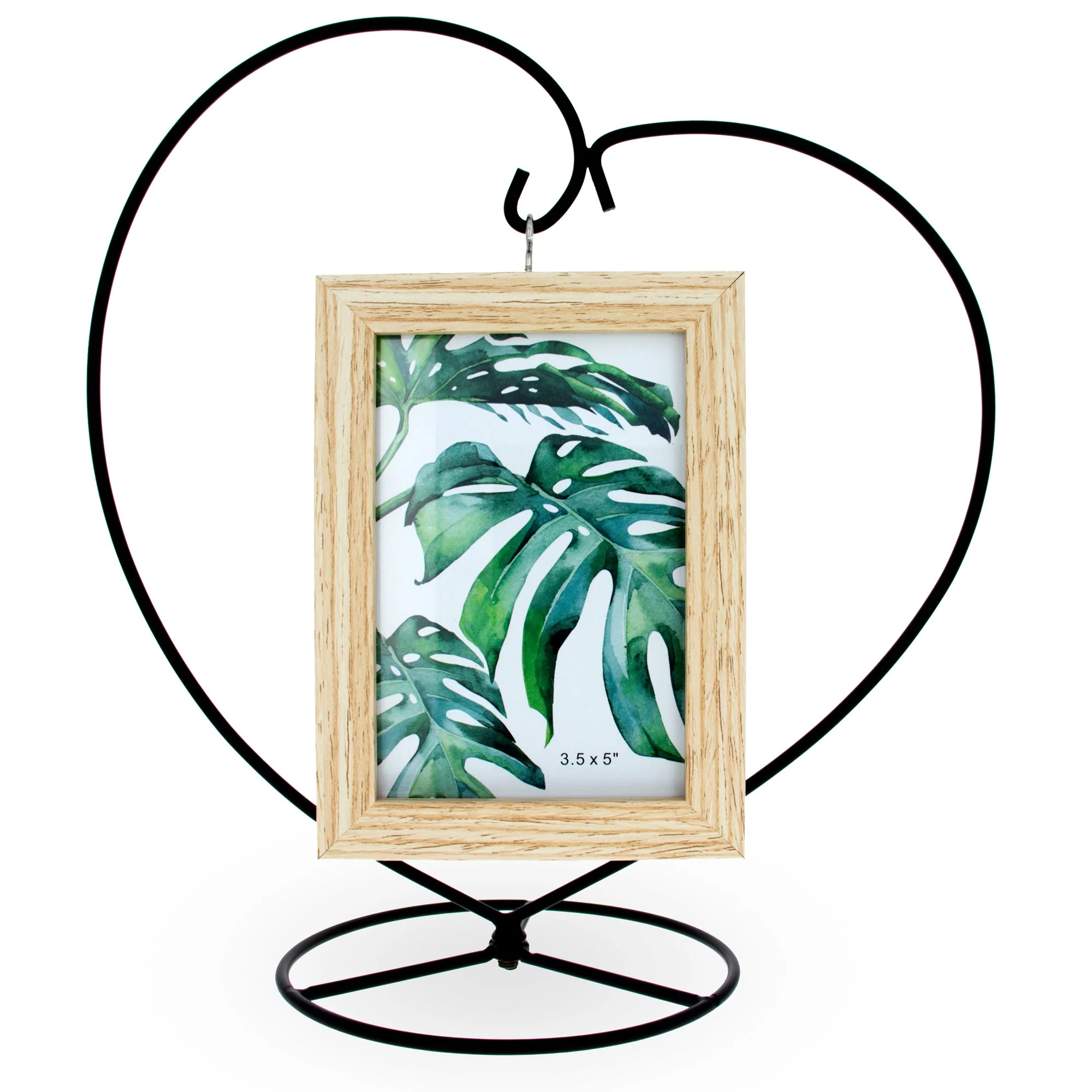 Heart-Shaped Hanging Photo Picture Frame and Black Metal Ornament Stand 9.75 Inches - Image 2