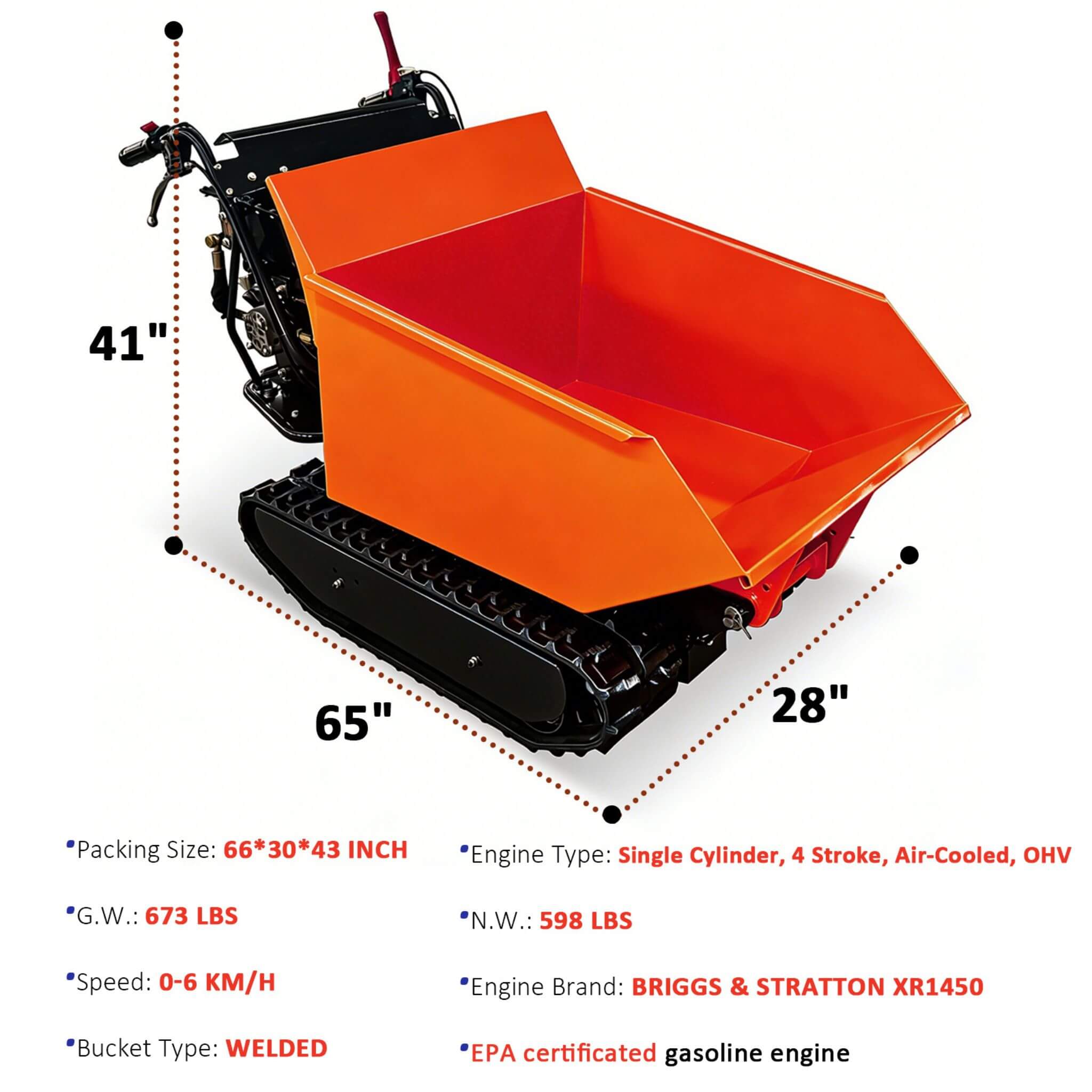 Heavy-Duty 1100LBS 10HP Gas-Powered Track Barrow With Hydraulic Assist (SAK48291) - Image 16