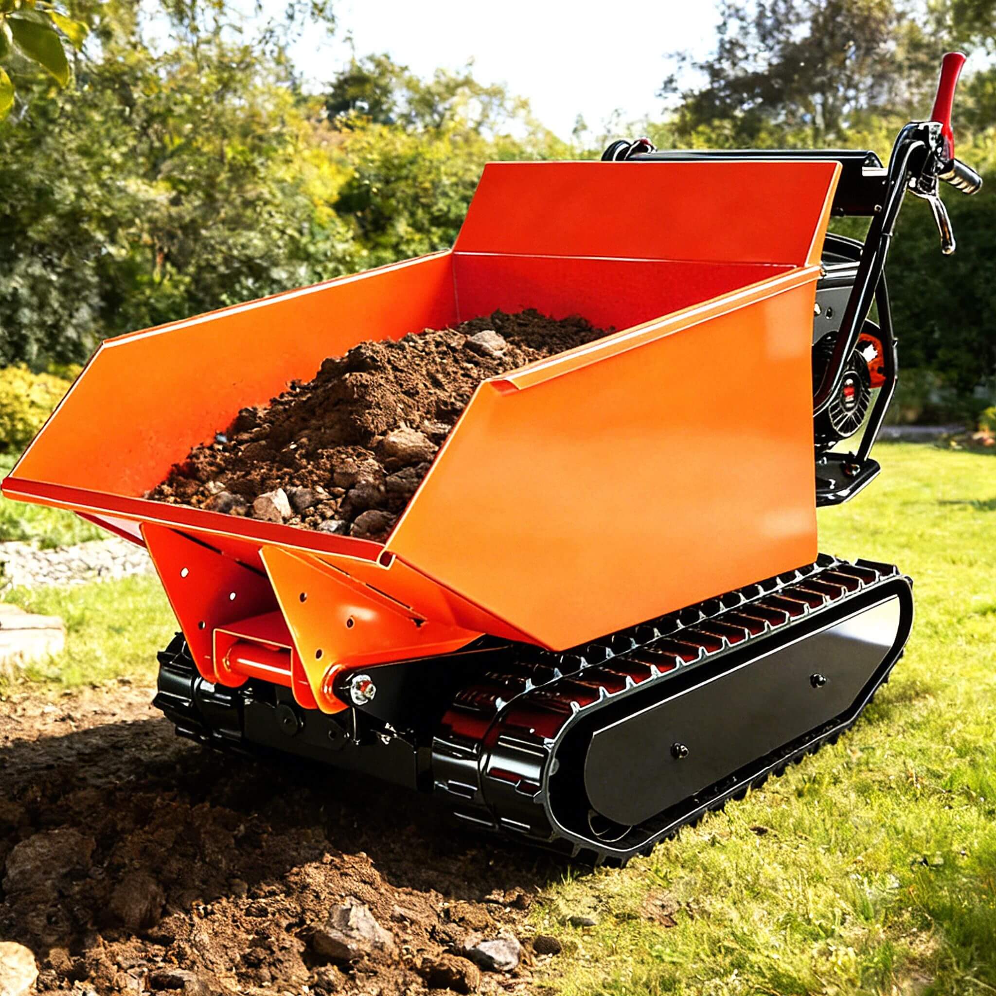 Heavy-Duty 1100LBS 10HP Gas-Powered Track Barrow With Hydraulic Assist (SAK48291) - Image 3