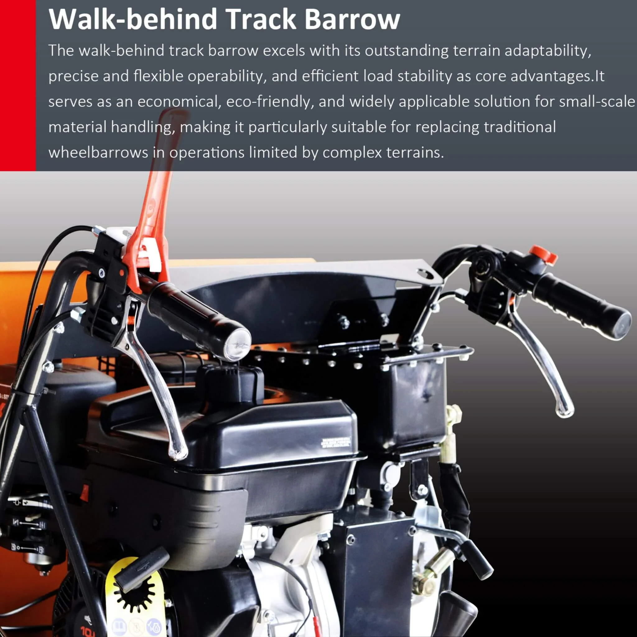 Heavy-Duty 1100LBS 10HP Gas-Powered Track Barrow With Hydraulic Assist (SAK48291) - Image 7