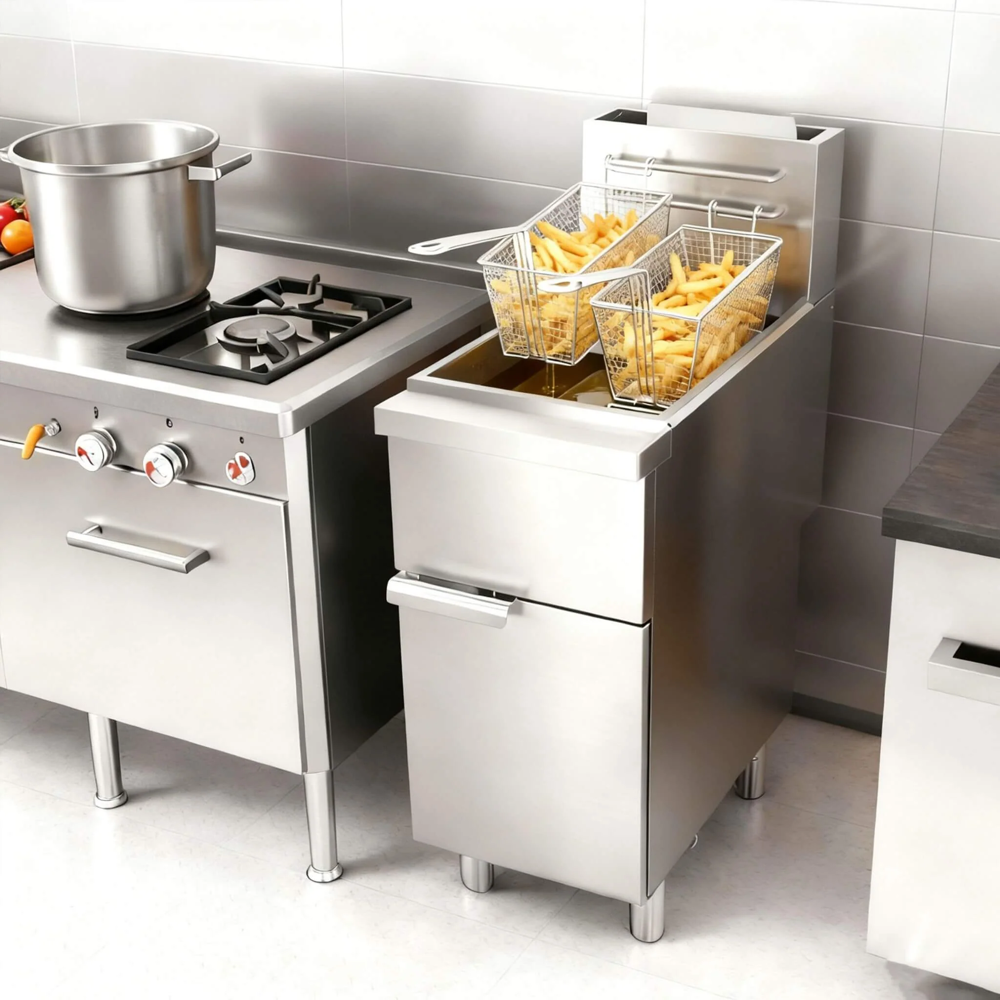 Heavy-Duty 120K BTU Commercial Stainless Steel Natural Gas Deep Fryer With Baskets (SAK97012) - Image 3