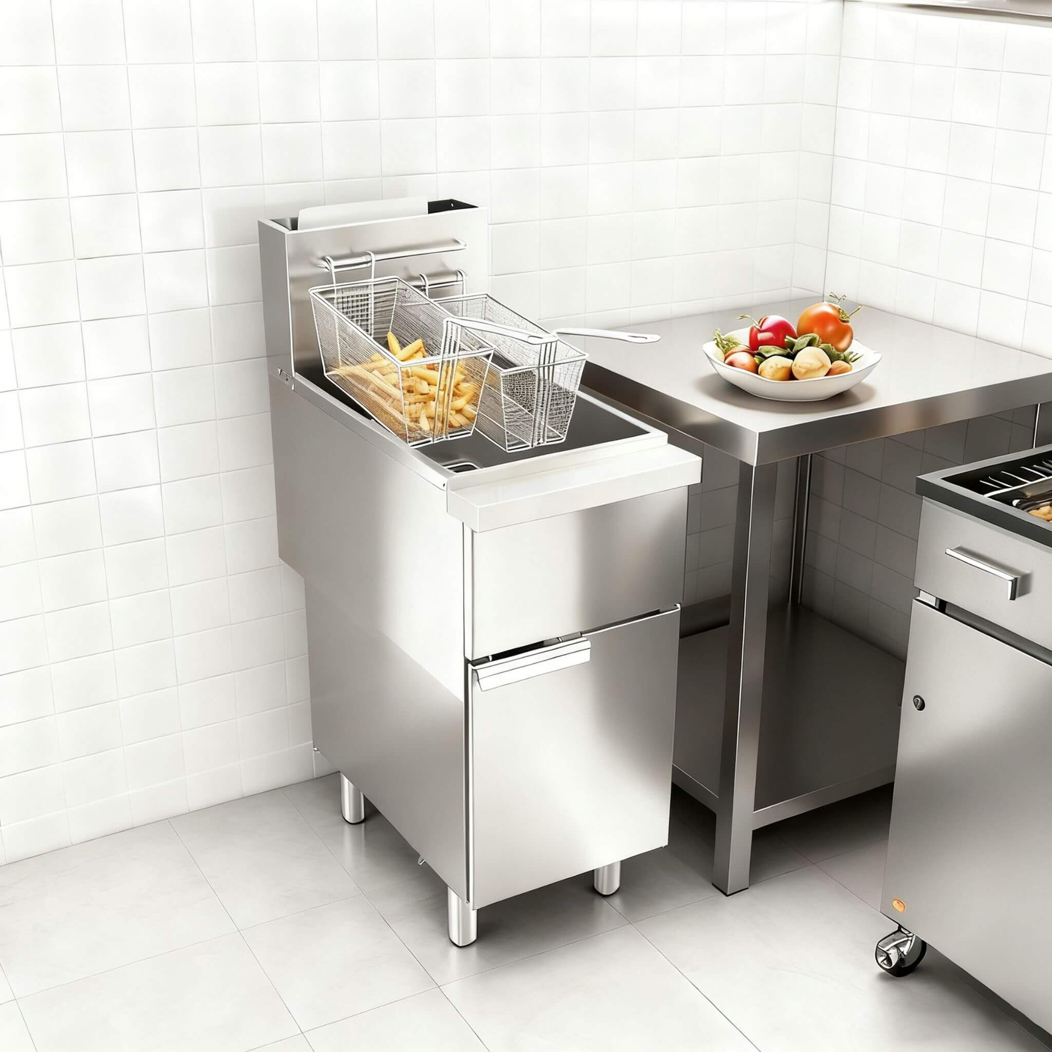 Heavy-Duty 120K BTU Commercial Stainless Steel Natural Gas Deep Fryer With Baskets (SAK97012) - Image 4