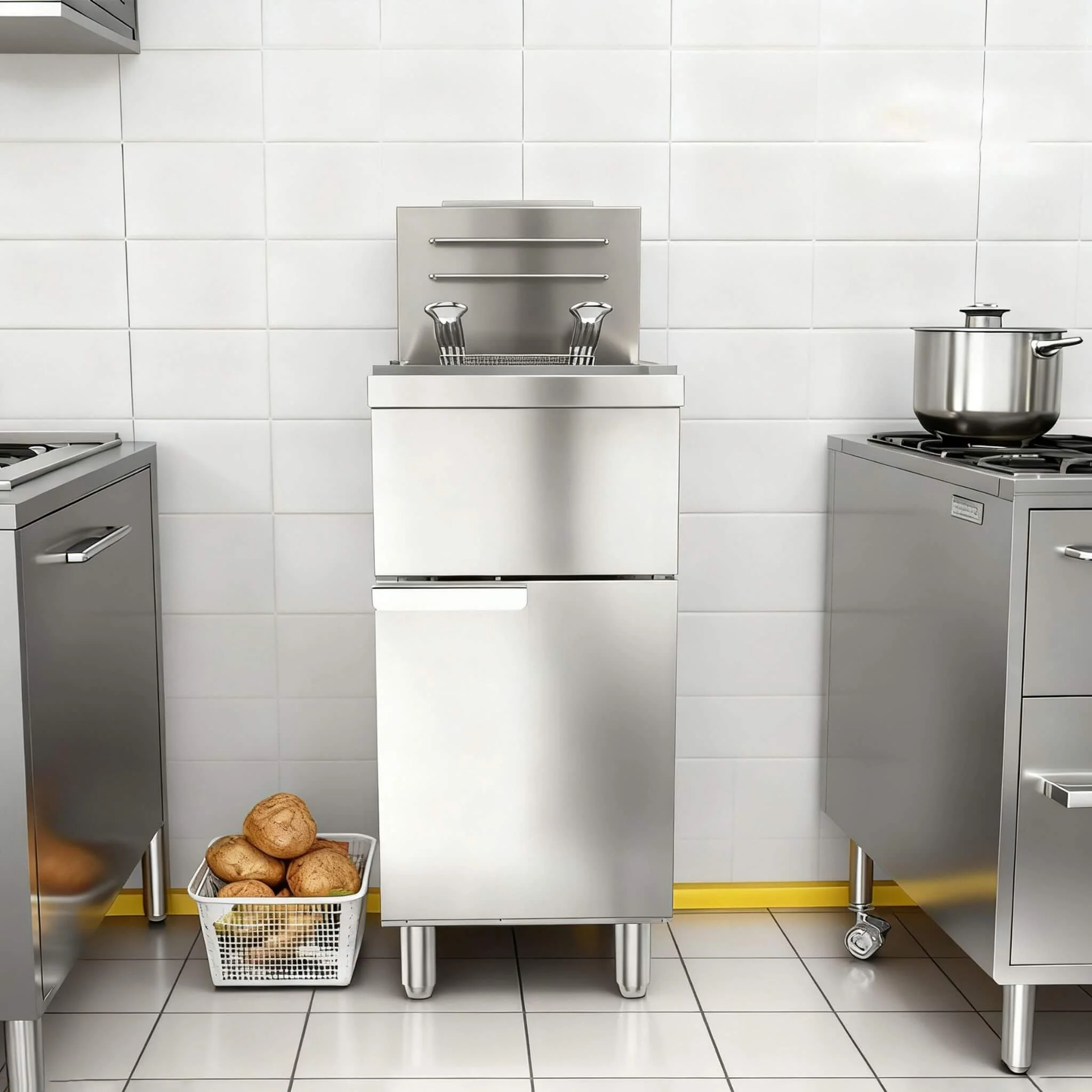 Heavy-Duty 120K BTU Commercial Stainless Steel Natural Gas Deep Fryer With Baskets (SAK97012) - Image 5