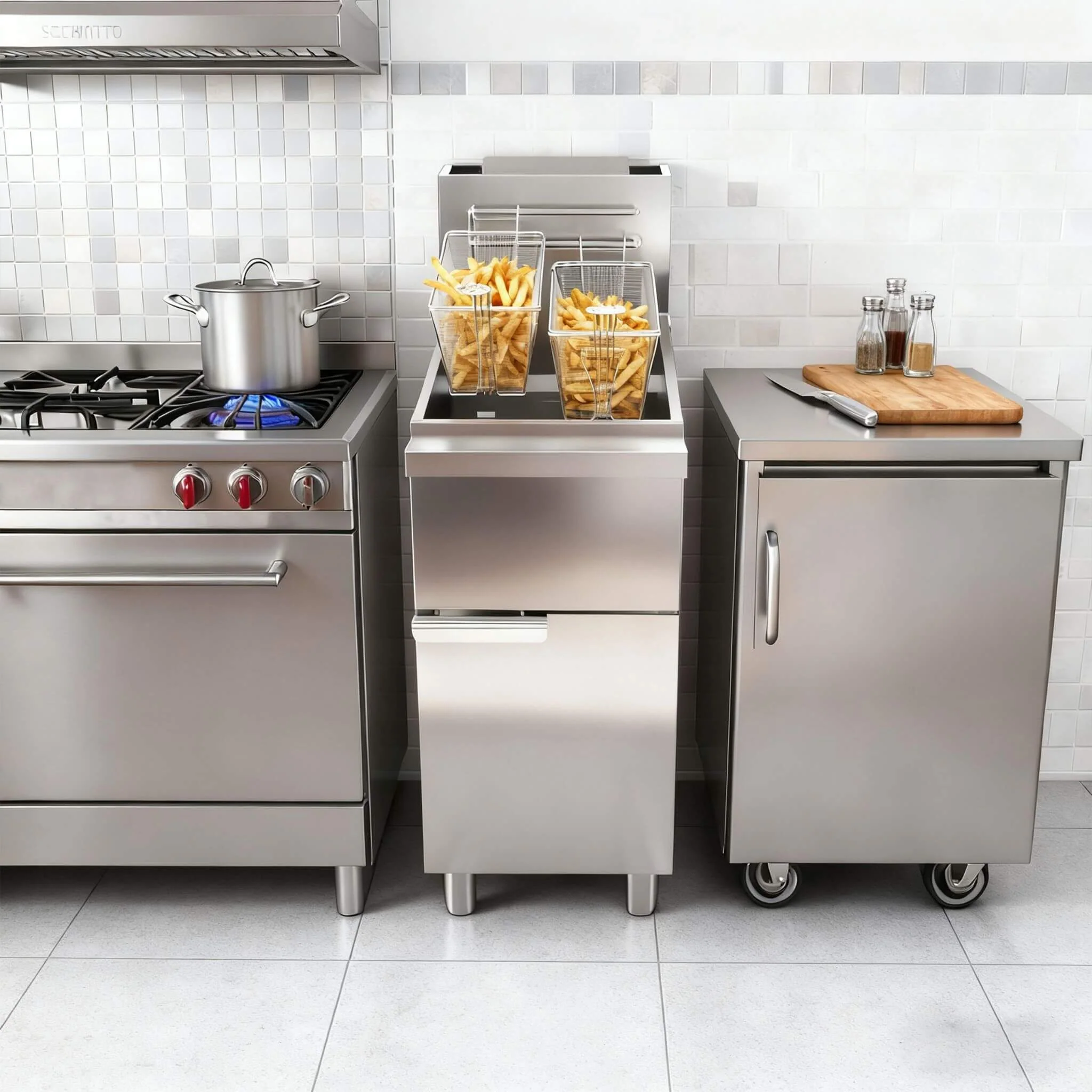 Heavy-Duty 120K BTU Commercial Stainless Steel Natural Gas Deep Fryer With Baskets (SAK97012) - Image 6