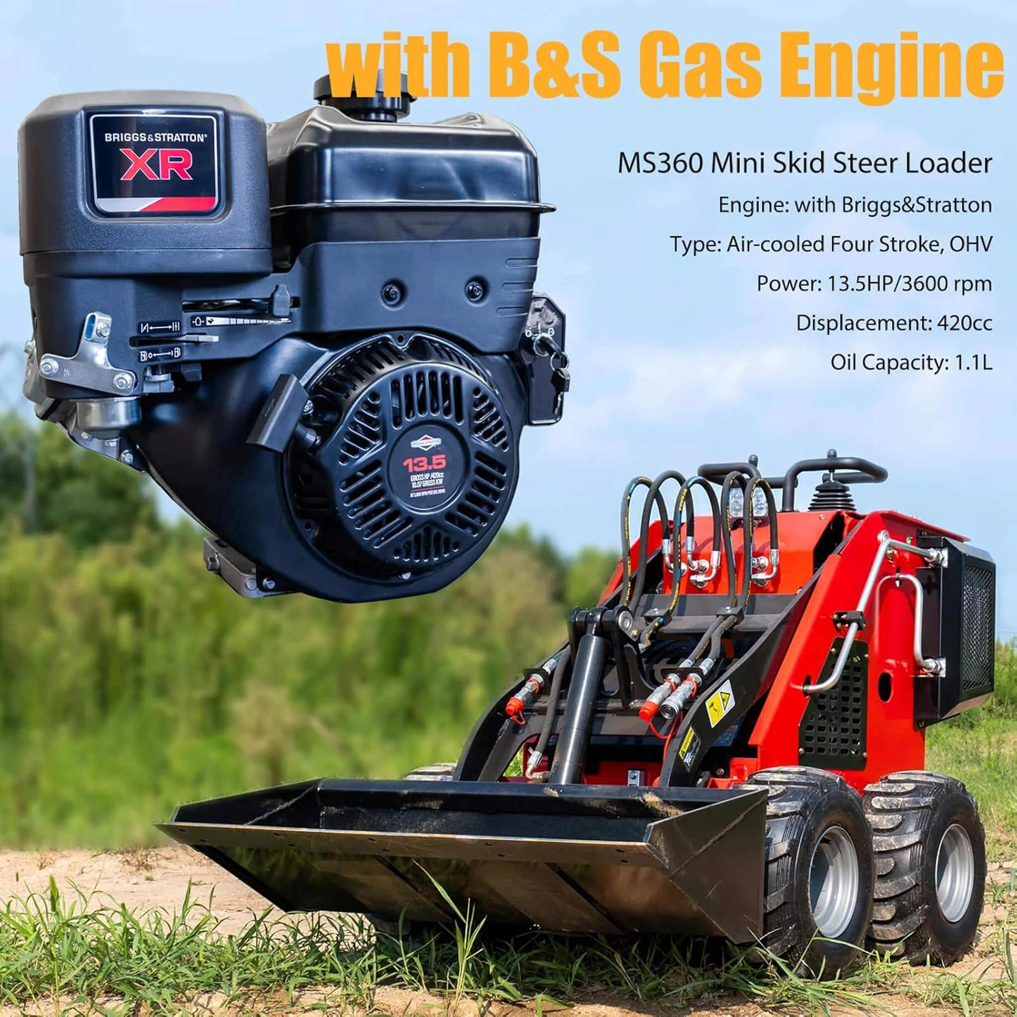 Heavy-Duty 13.5HP Mini Gas Skid Steer Loader With Wide Bucket (SAK69105) - Image 4