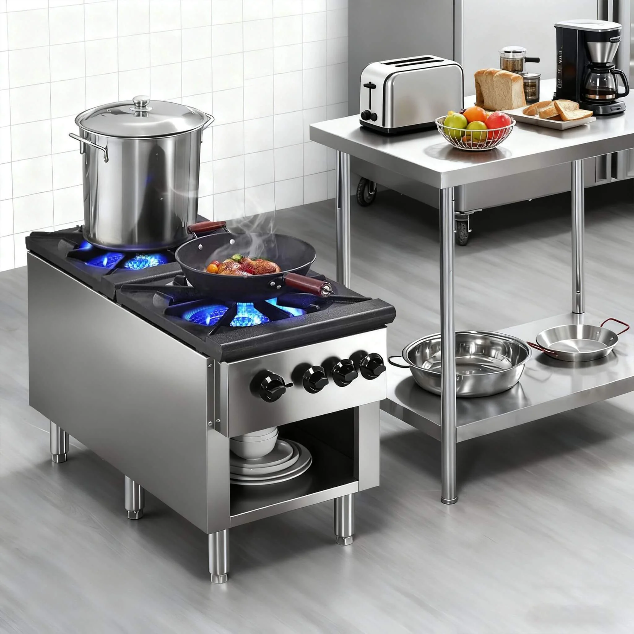 Heavy-Duty 18K BTU Commercial 2-Burner Stainless Steel Gas Stove Range (SAK40721) - Image 5