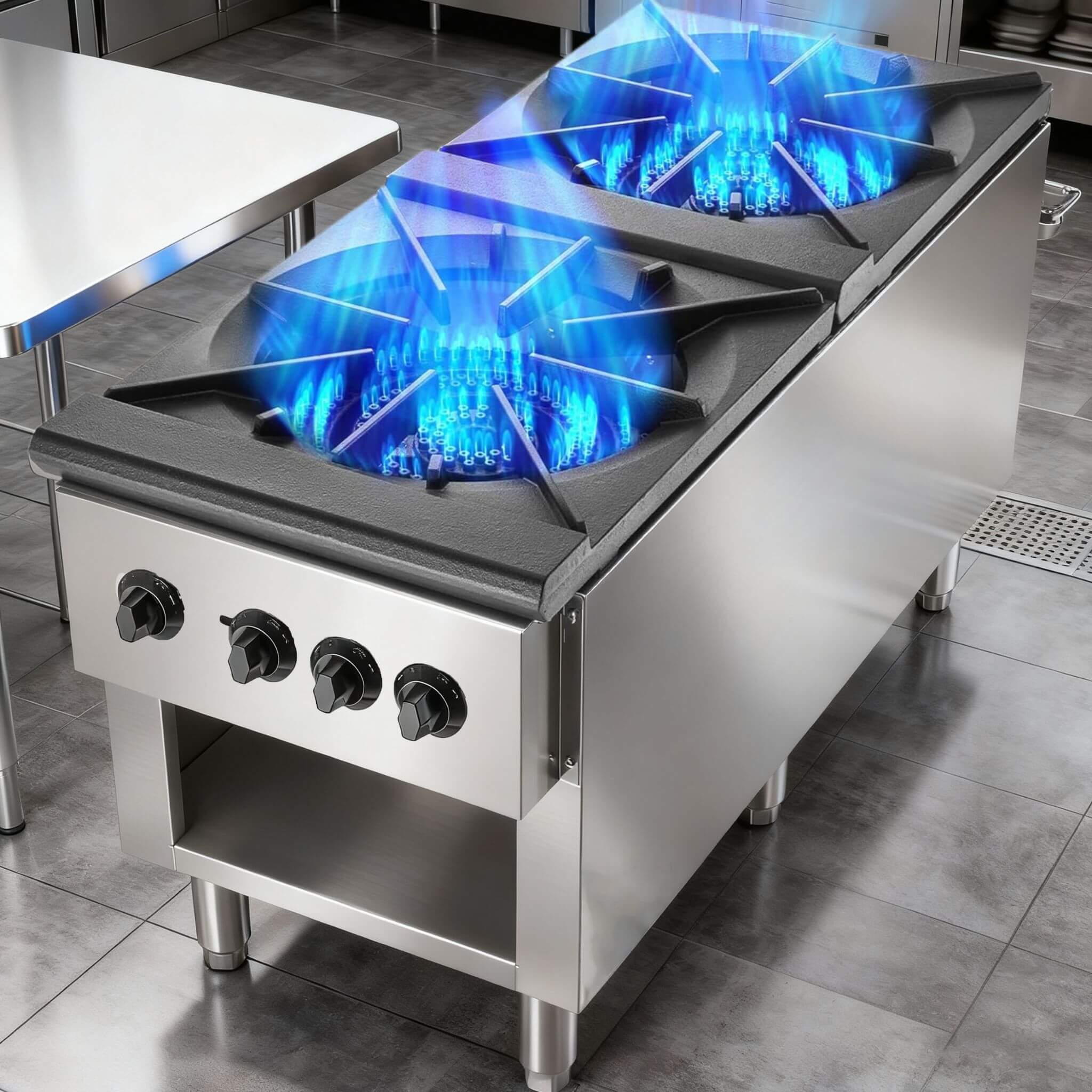Heavy-Duty 18K BTU Commercial 2-Burner Stainless Steel Gas Stove Range (SAK40721) - Image 6