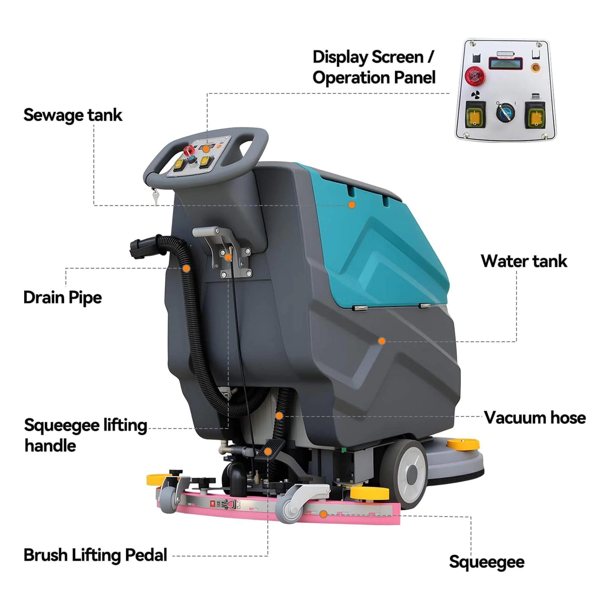 Heavy-Duty 22-Inch Industrial Walk-Behind Floor Scrubber With Squeegee Suction (SAK90834) - Image 6