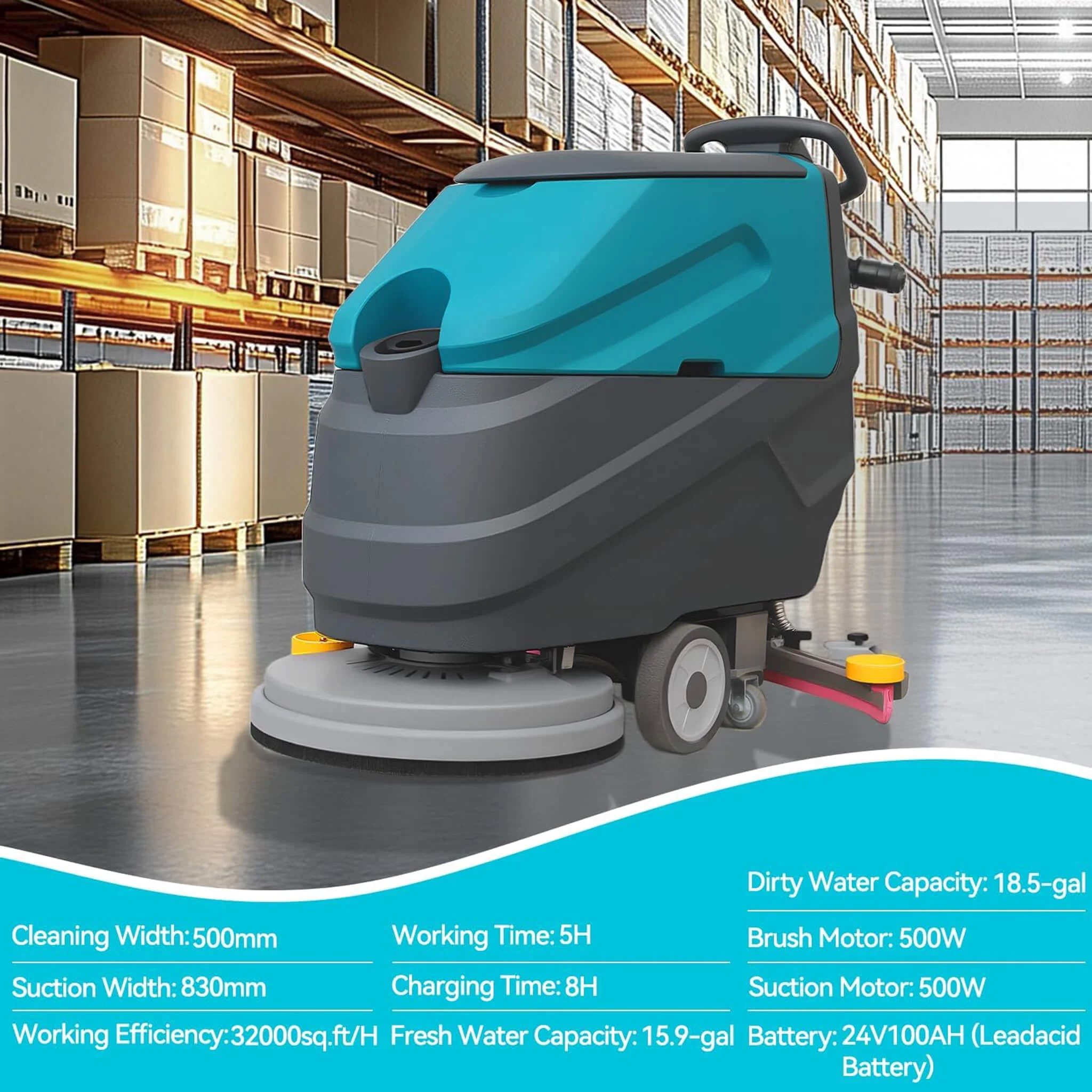 Heavy-Duty 22-Inch Industrial Walk-Behind Floor Scrubber With Squeegee Suction (SAK90834) - Image 8
