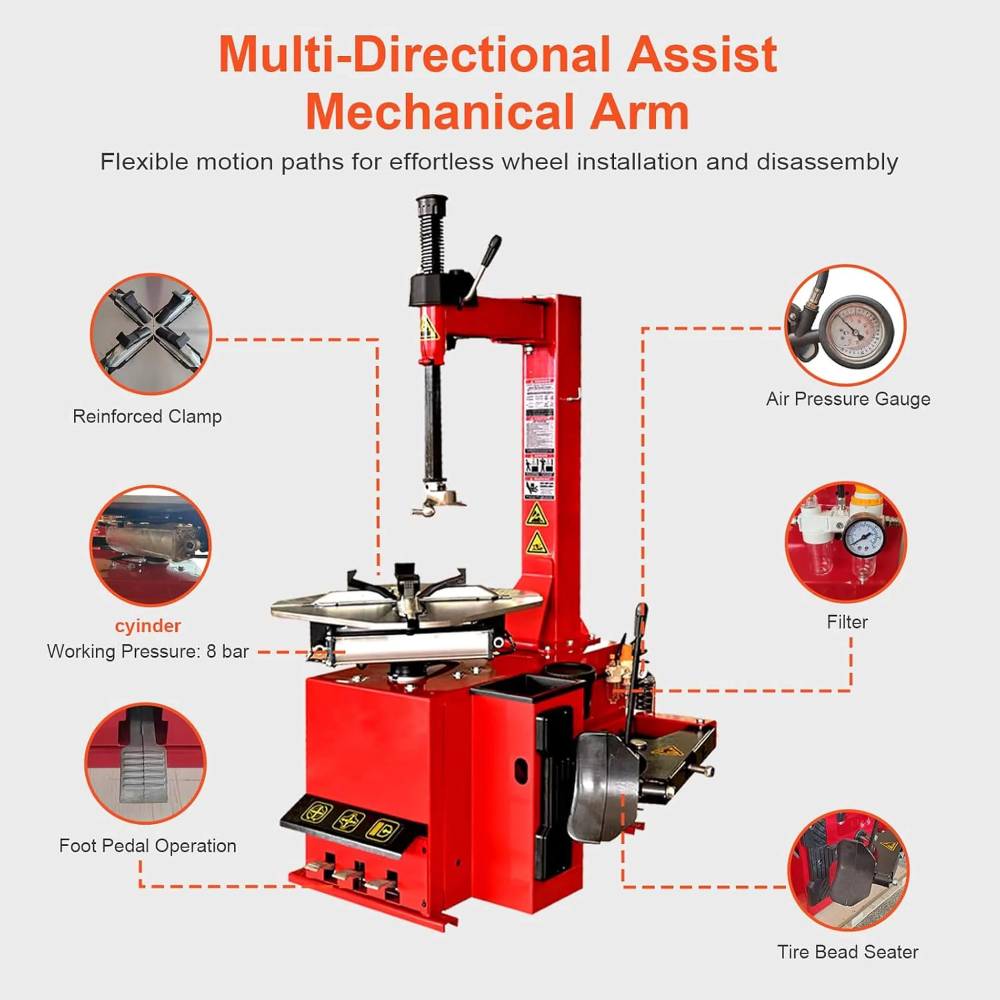 Heavy-Duty 24-Inch Industrial Semi-Automatic Tire Changer With Bead Blaster And Rim Clamp (SAK24697) - Image 8