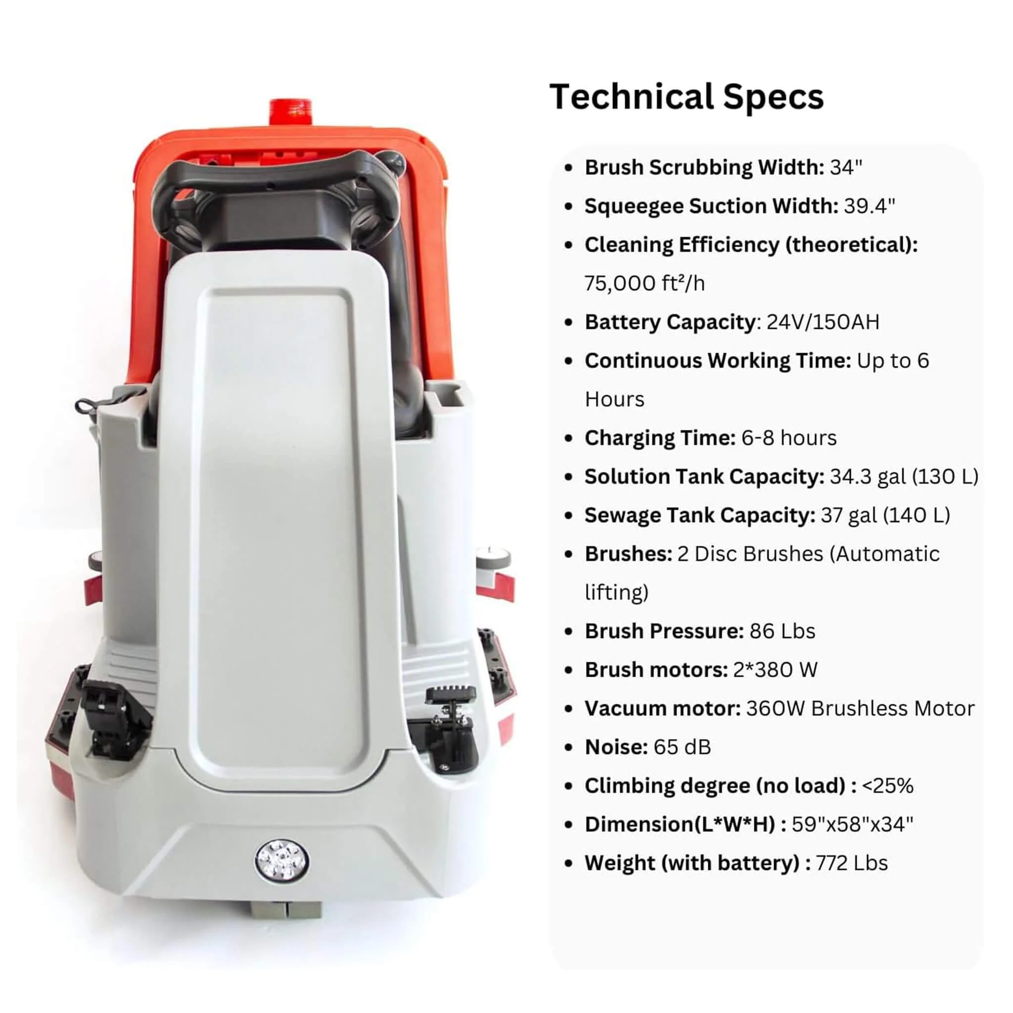 Heavy-Duty 34-Inch Industrial Ride-On Floor Scrubber Machine (SAK63290) - Image 7