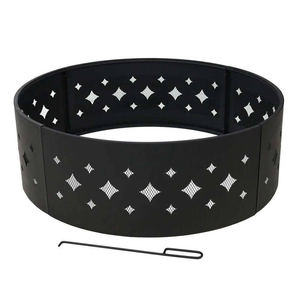 Heavy Duty 36-inch Black Steel Fire Pit Ring with Diamond Pattern - Image 3