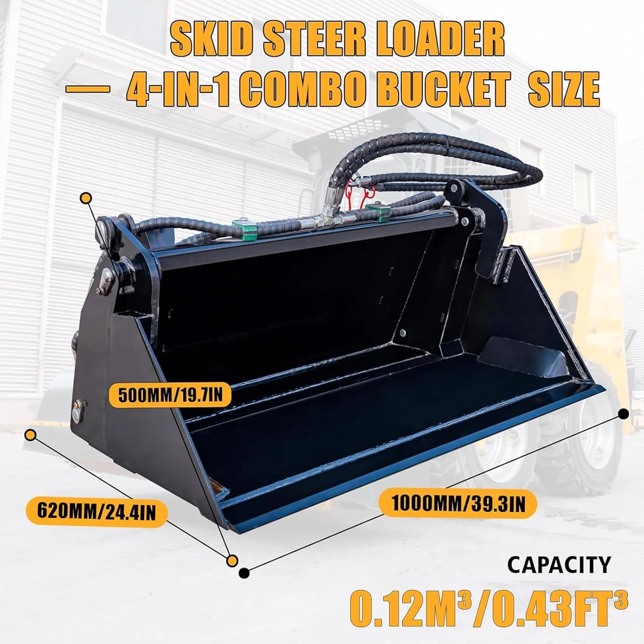 Heavy-Duty 4-In-1 Multipurpose Mini Skid Steer Bucket Combo Attachment (SAK12847) - Image 7