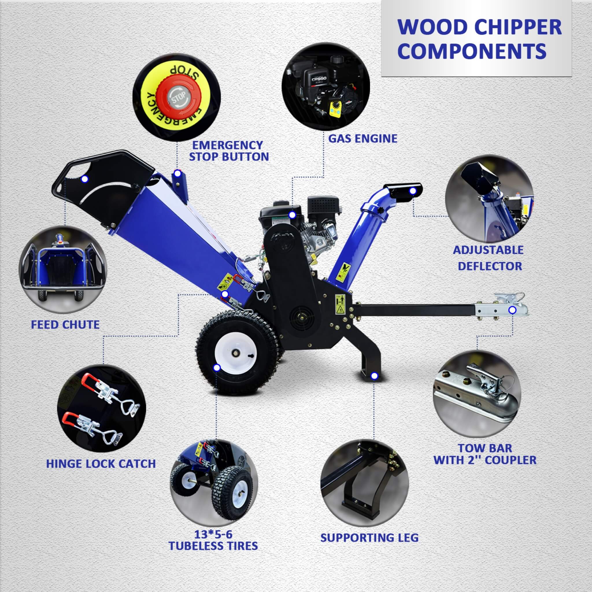 Heavy-Duty 4-Inch 208CC Gas Wood Chipper Shredder With Tow Hitch (SAK47504) - Image 6