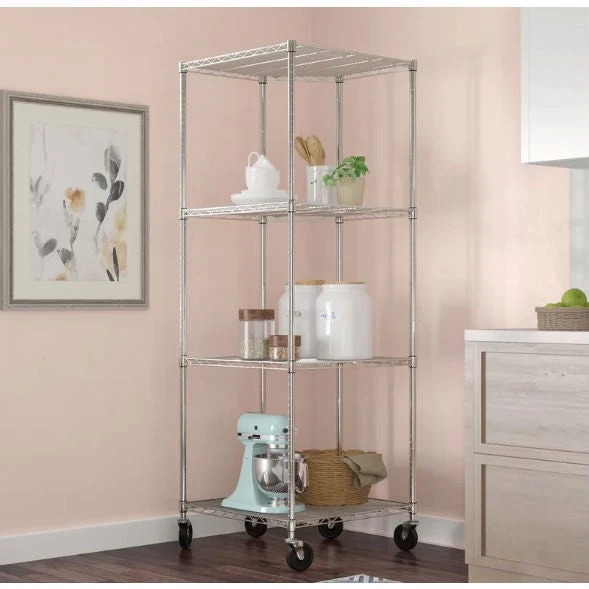 Heavy Duty 4-Tier Corner Storage Rack Shelving Unit with Casters - Image 2