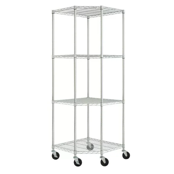 Heavy Duty 4-Tier Corner Storage Rack Shelving Unit with Casters - Image 3