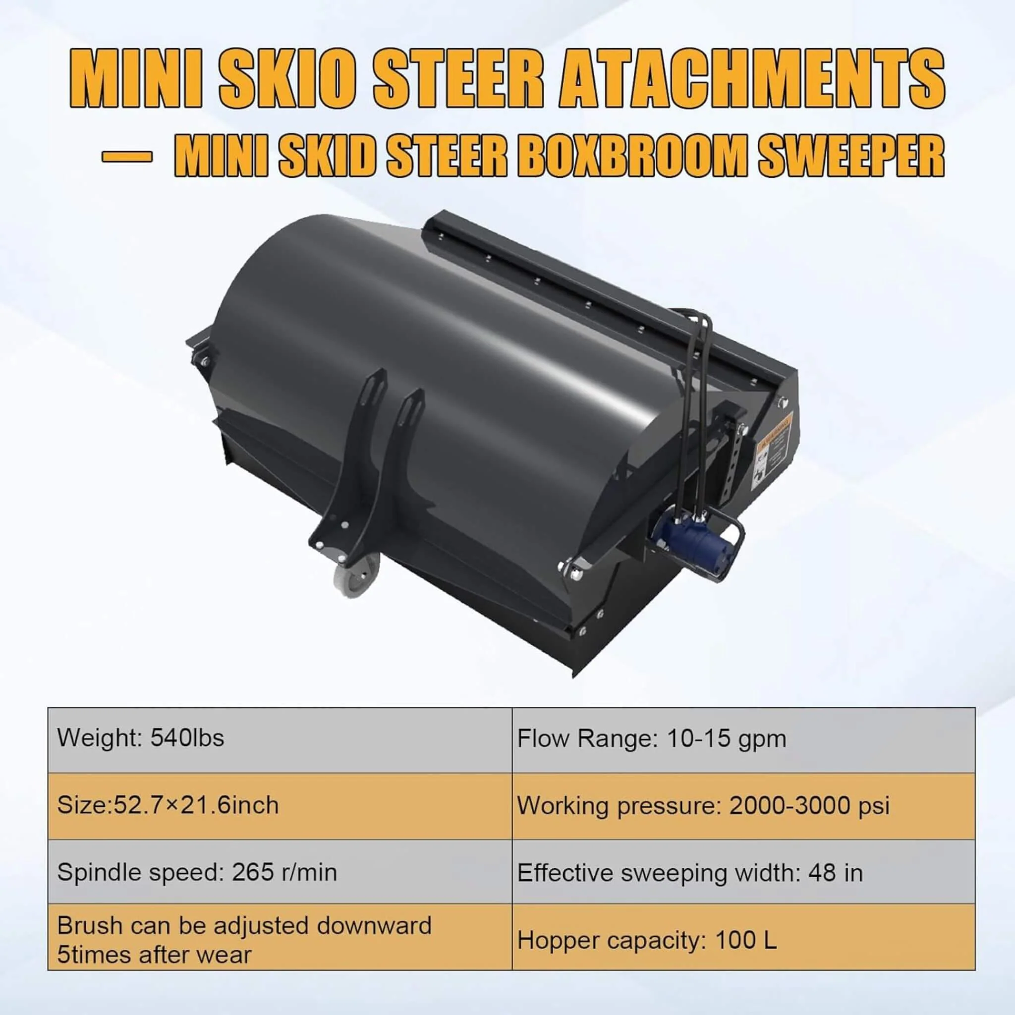 Heavy-Duty 48-Inch Mini Skid Steer Sweeper Attachment (SAK94820) - Image 4