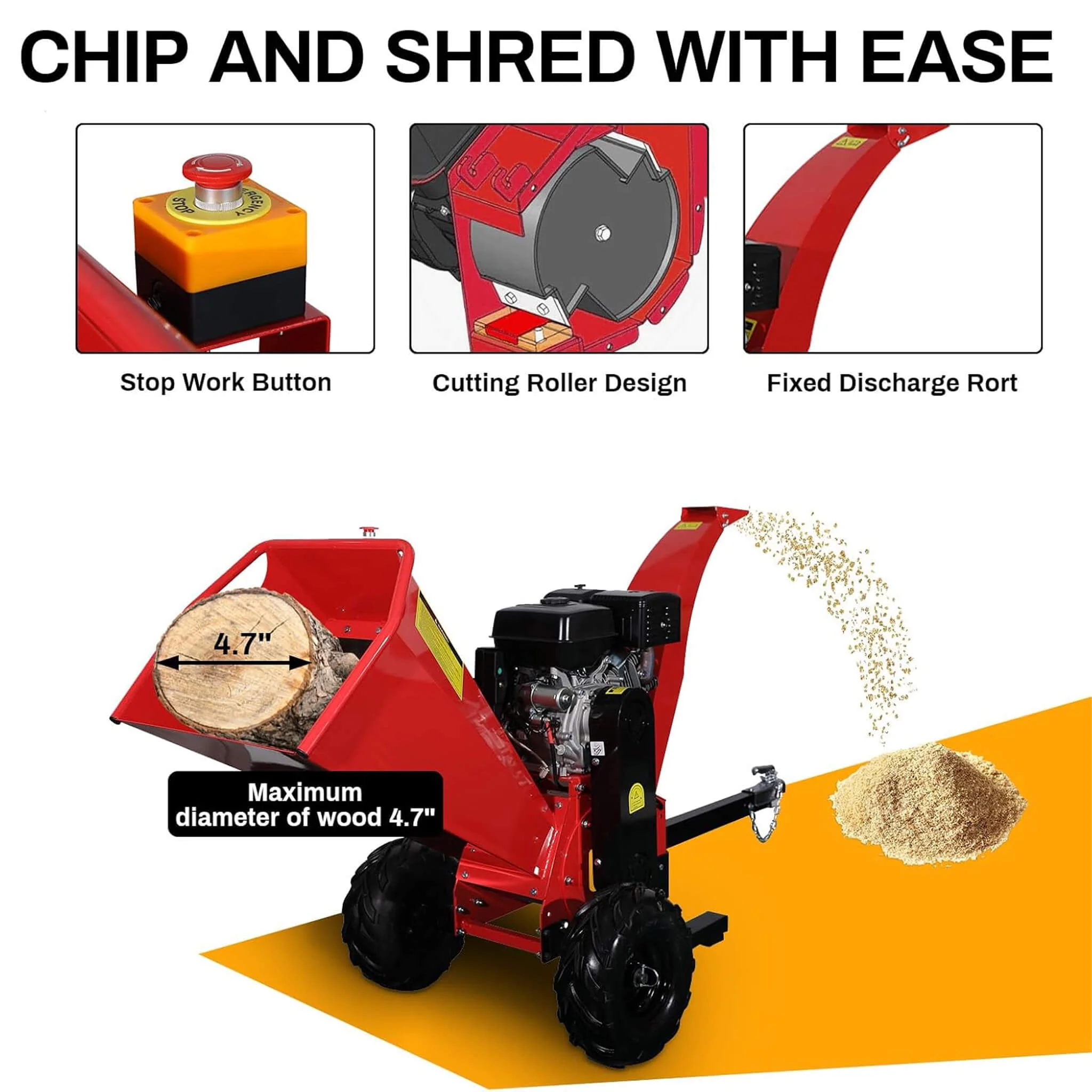 Heavy-Duty 5-Inch 420CC 15HP Towable Gas Wood Chipper Shredder Mulcher (SAK17493) - Image 4