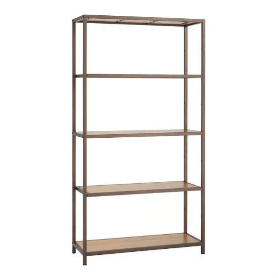 Heavy Duty 5-Shelf Steel Frame Shelving Unit with Bamboo Shelves - Image 2