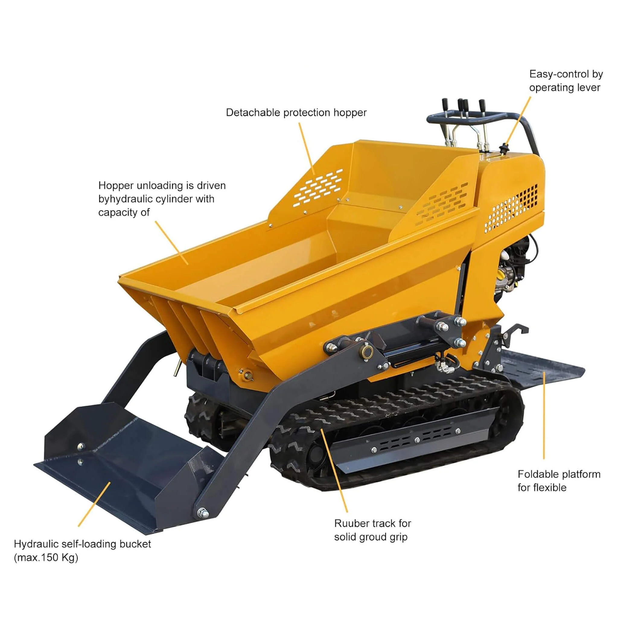 Heavy-Duty 6.5HP 1100LBS Tracked Hydraulic Dumper With Shovel (SAK62780) - Image 4