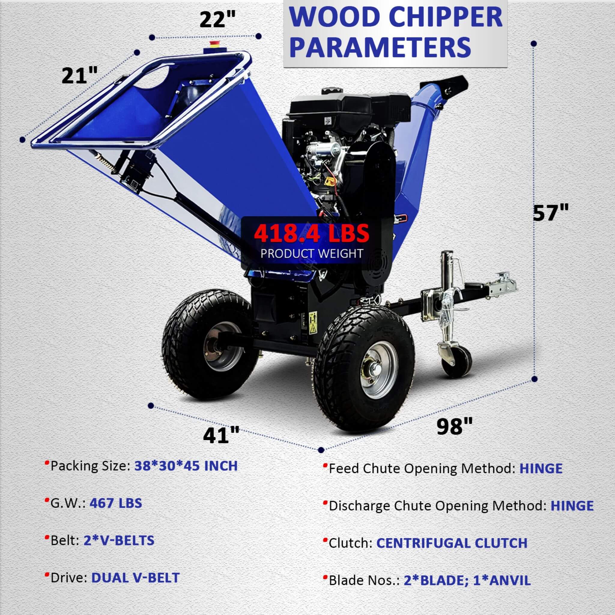 Heavy-Duty 6-Inch 15HP 420CC Towable Gas Wood Chipper Shredder With Electric Start (SAK50896) - Image 11