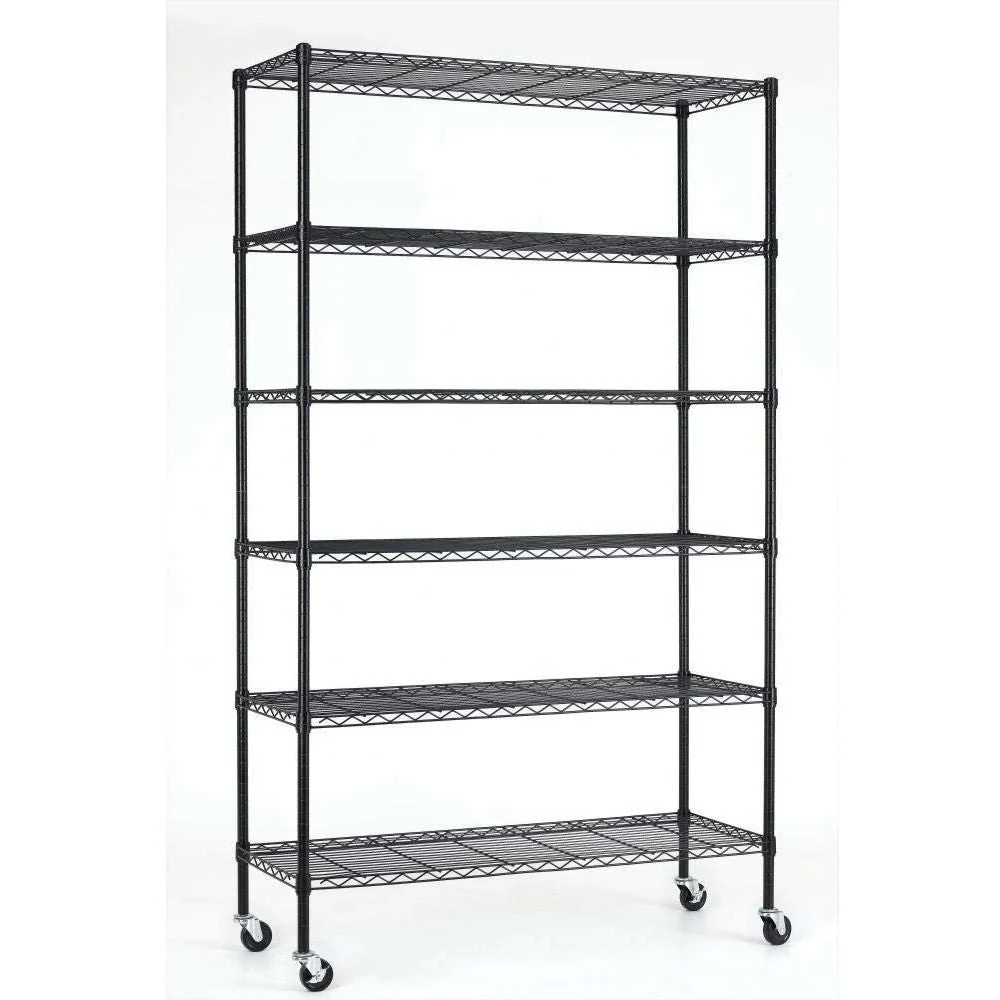 Heavy Duty 6-Shelf Adjustable Metal Shelving Rack with Casters - Image 2
