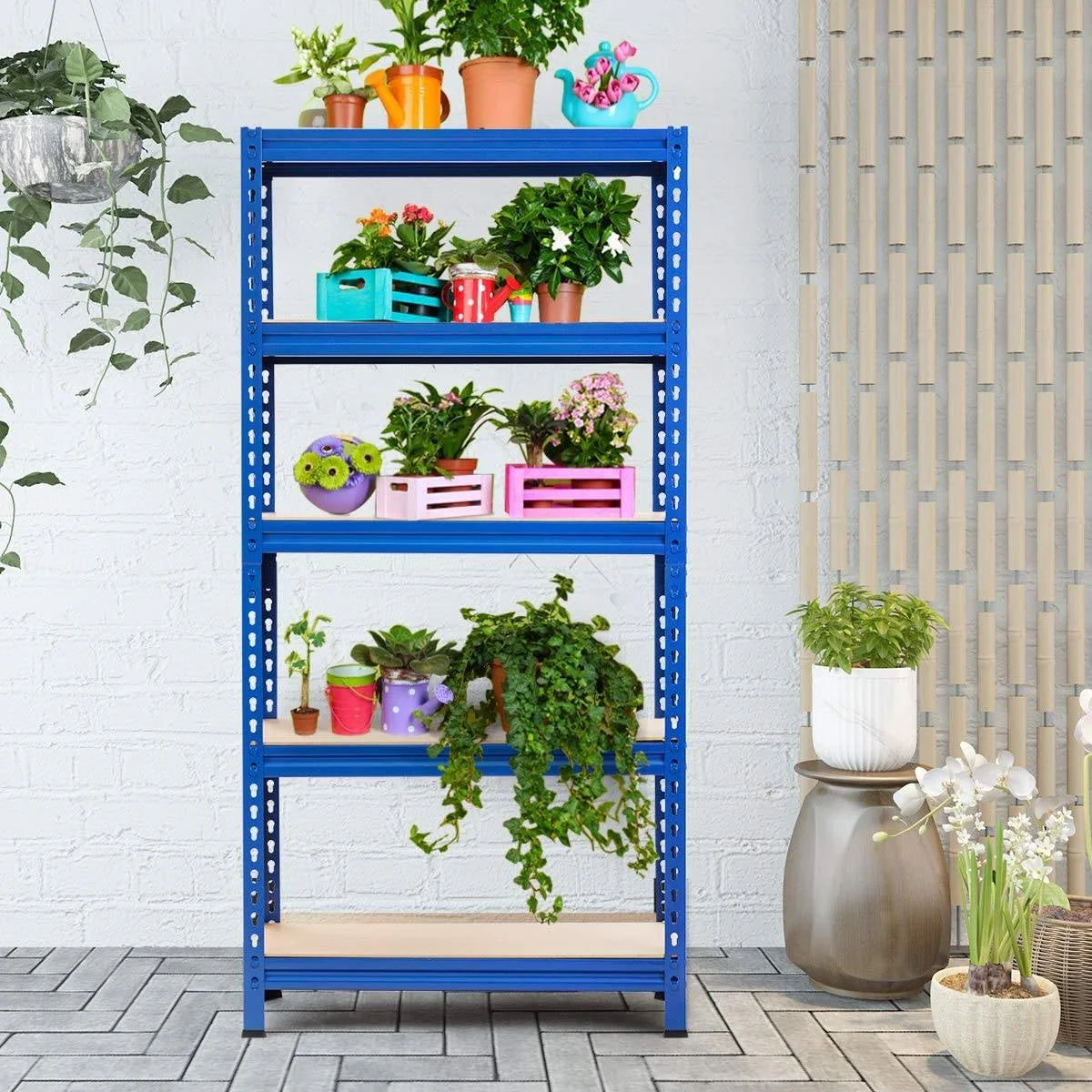 Heavy Duty 60 inch Adjustable 5-Shelf Metal Storage Rack in Navy Blue - Image 3