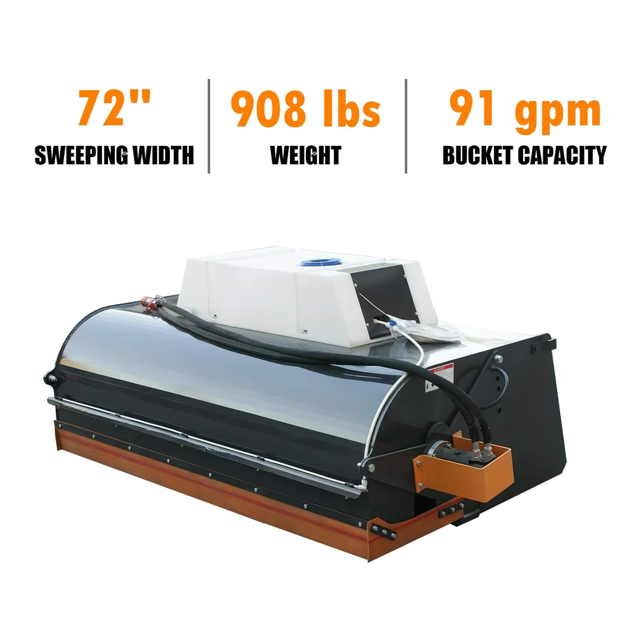 Heavy-Duty 72-Inch Hydraulic Drive Broom Sweeper Skid Steer Attachment With Water Tank (SAK80614) - Image 4