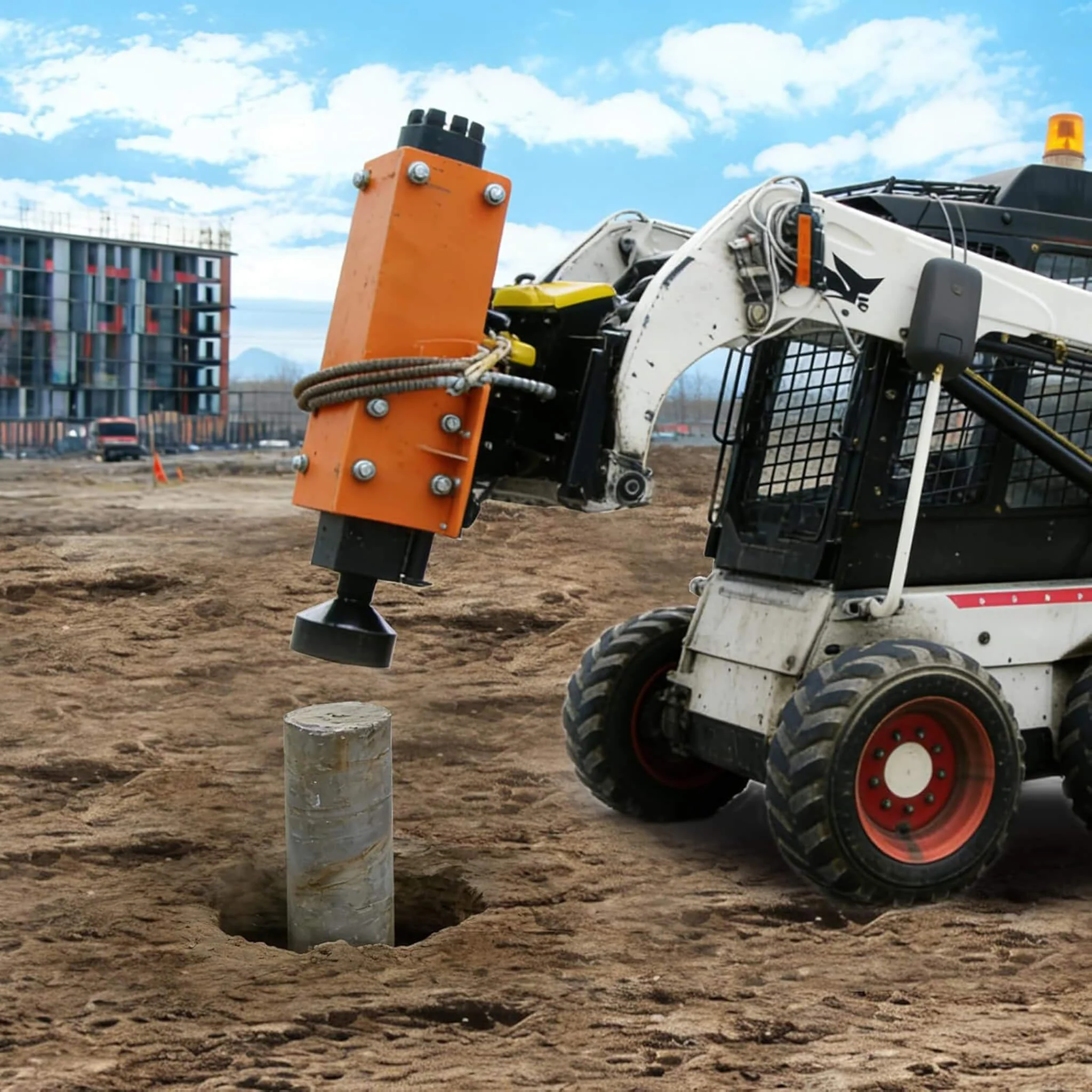 Heavy-Duty 750 FT-LB Hydraulic Skid Steer Pile Hammer Attachment (SAK59134) - Image 4
