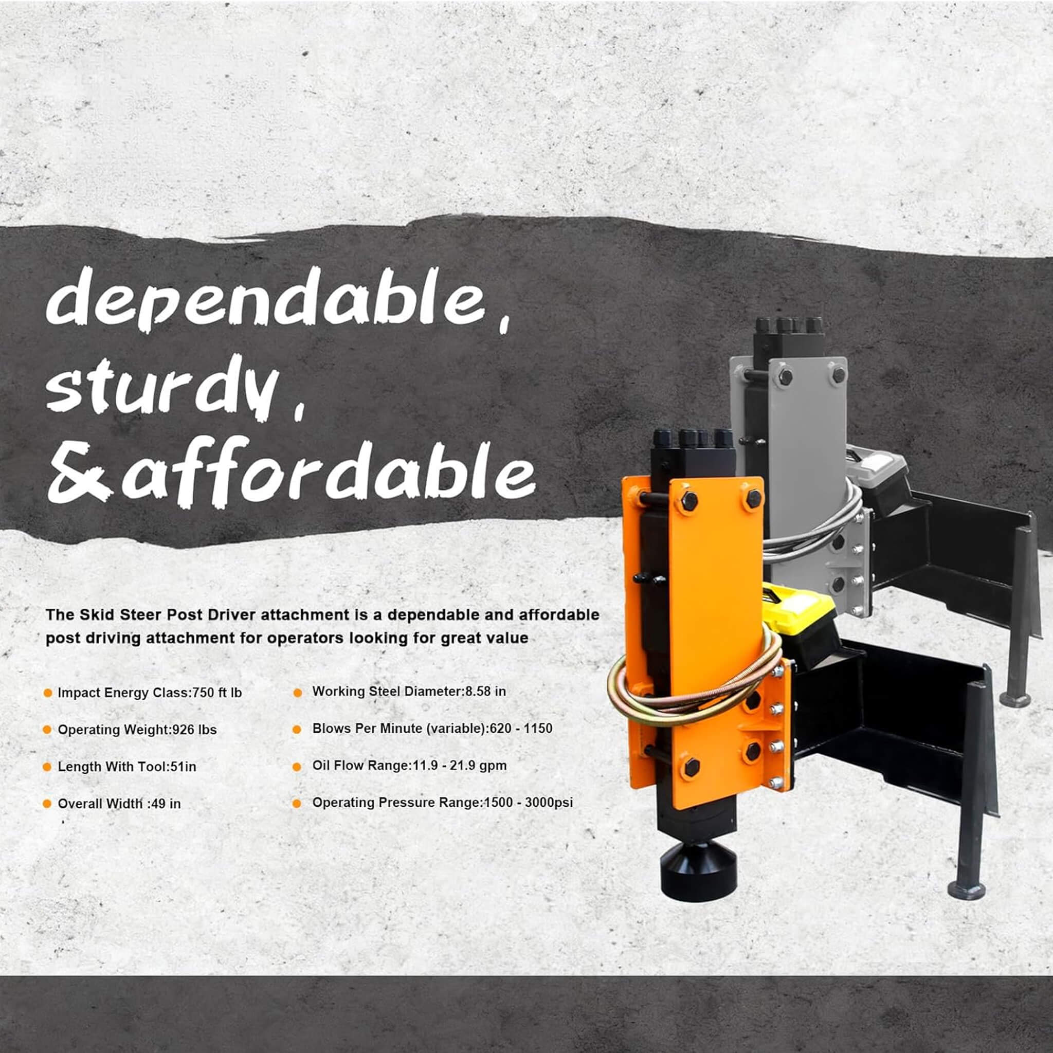 Heavy-Duty 750 FT-LB Hydraulic Skid Steer Pile Hammer Attachment (SAK59134) - Image 7