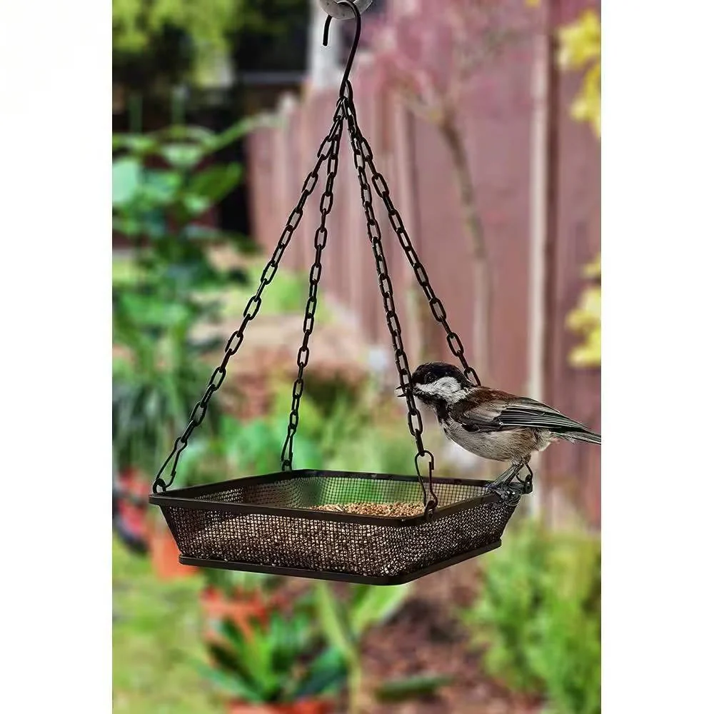 Heavy Duty Black Iron Mesh Bird Feeder Seed Tray with Easy to Hang Chain - Image 2