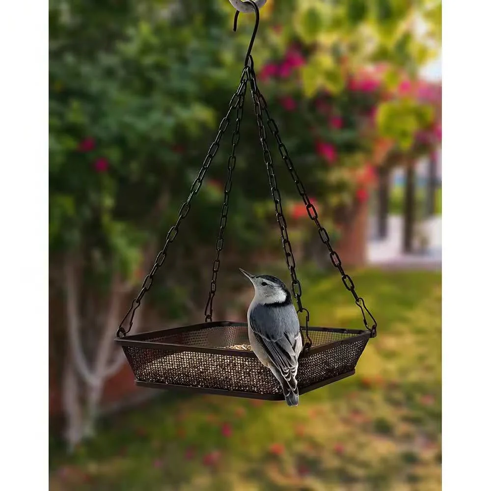 Heavy Duty Black Iron Mesh Bird Feeder Seed Tray with Easy to Hang Chain - Image 3