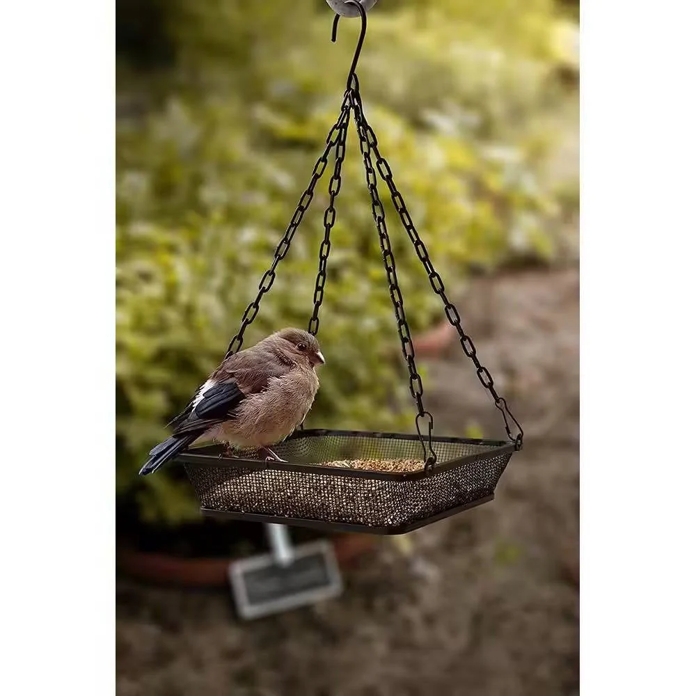 Heavy Duty Black Iron Mesh Bird Feeder Seed Tray with Easy to Hang Chain - Image 4