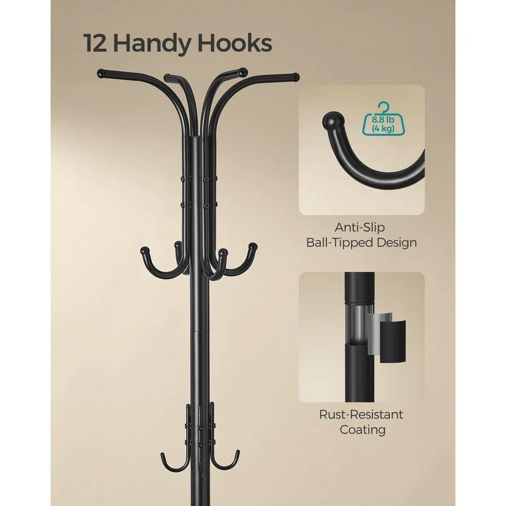Heavy Duty Black Metal Coat Rack with Umbrella Holder - Image 2