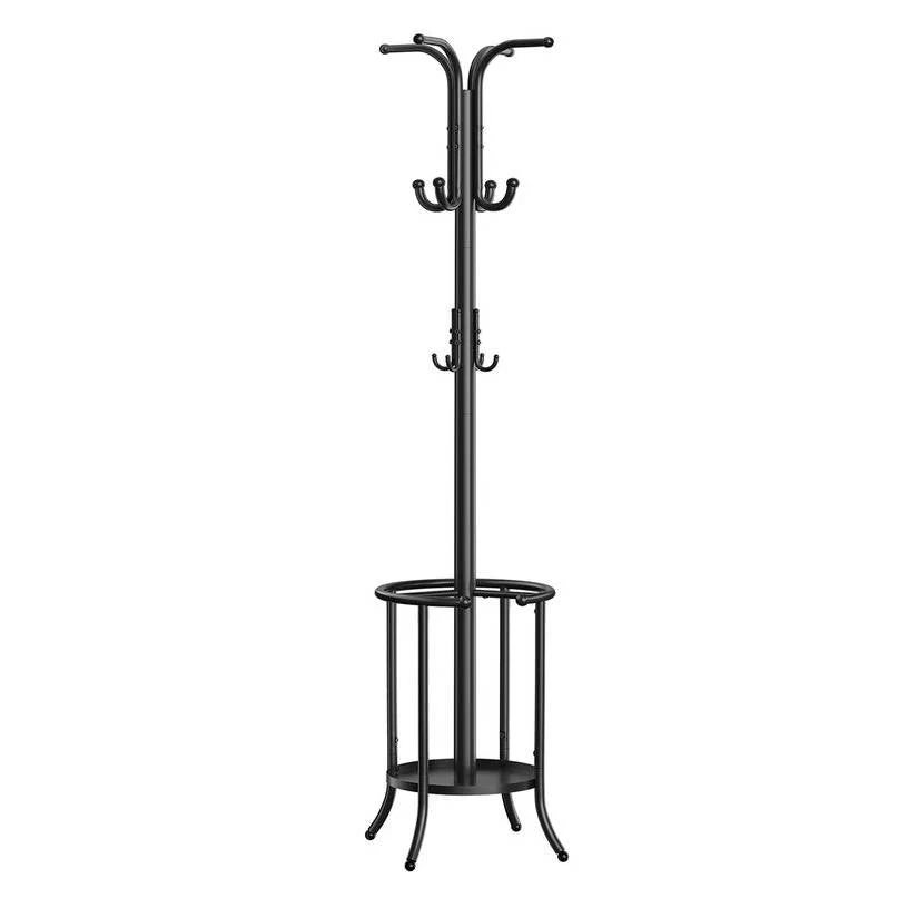 Heavy Duty Black Metal Coat Rack with Umbrella Holder - Image 3