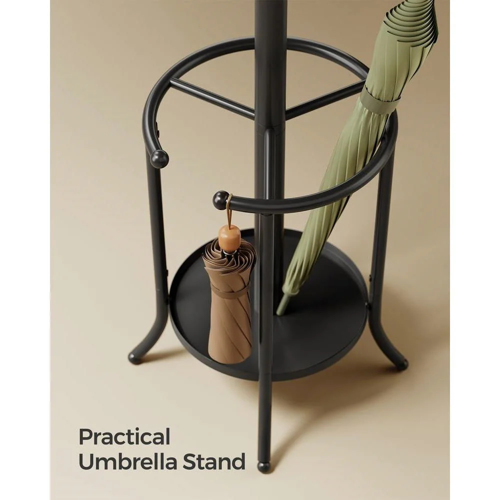 Heavy Duty Black Metal Coat Rack with Umbrella Holder - Image 4