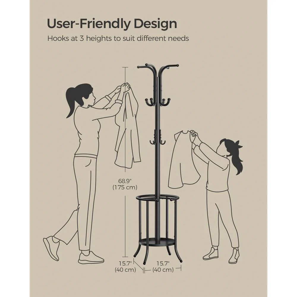 Heavy Duty Black Metal Coat Rack with Umbrella Holder - Image 5