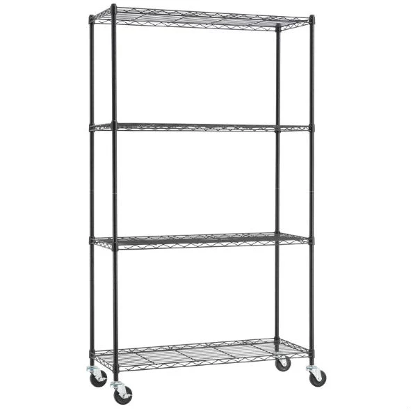Heavy Duty Black Steel 4-Tier Shelving Unit with Locking Casters - Image 2